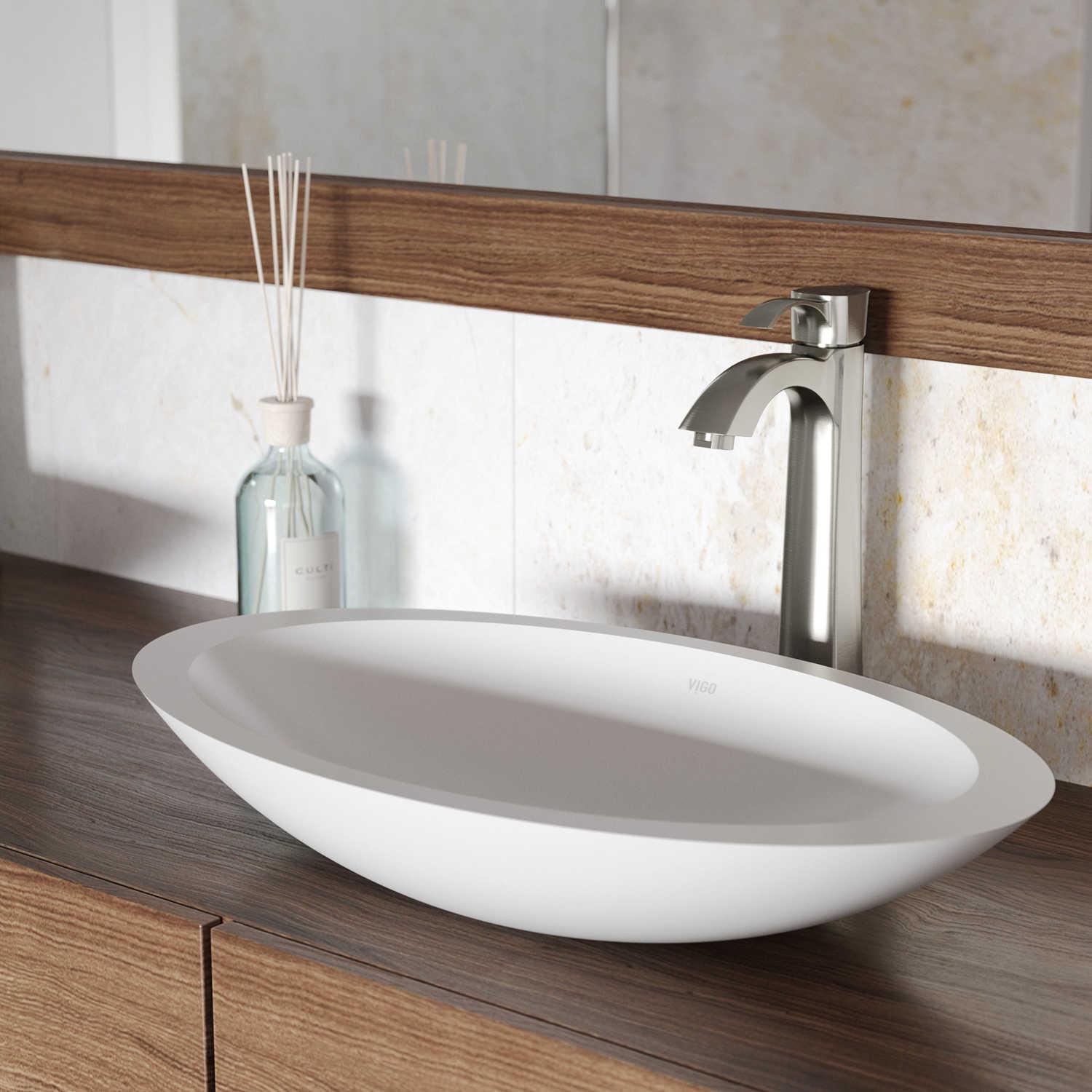 Vigo Wisteria Matte White 23" Oval Vessel Bathroom Sink