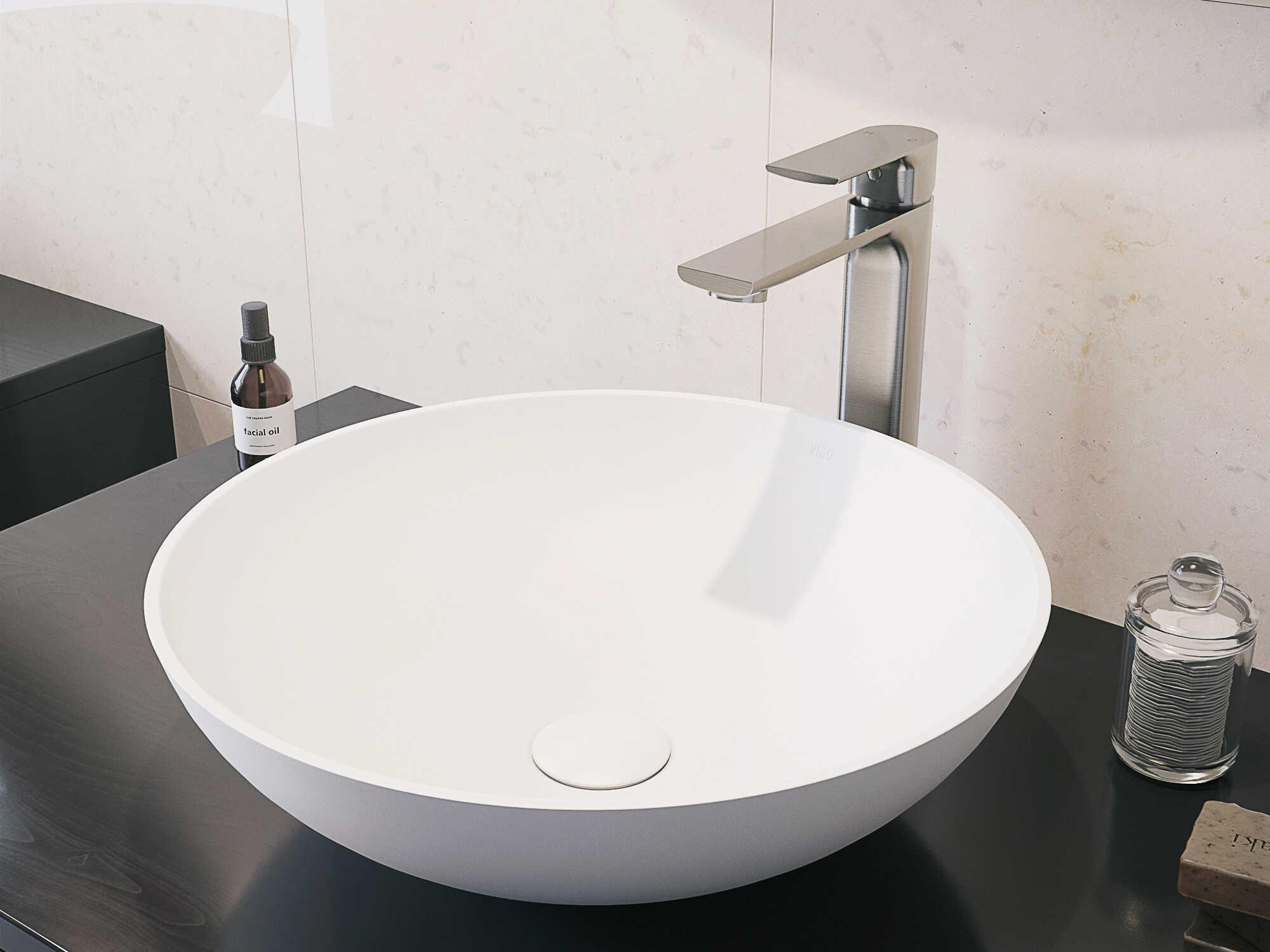 Vigo Lotus Matte Stone Round Vessel Bathroom Sink