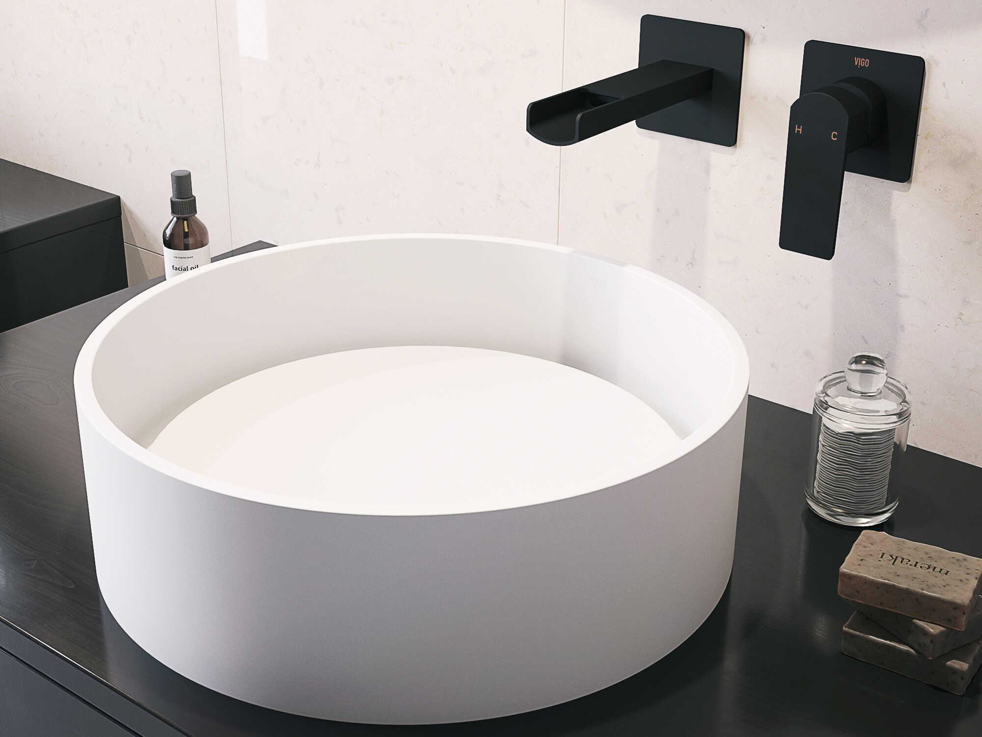 Vigo Anvil Matte Stone Round Vessel Bathroom Sink