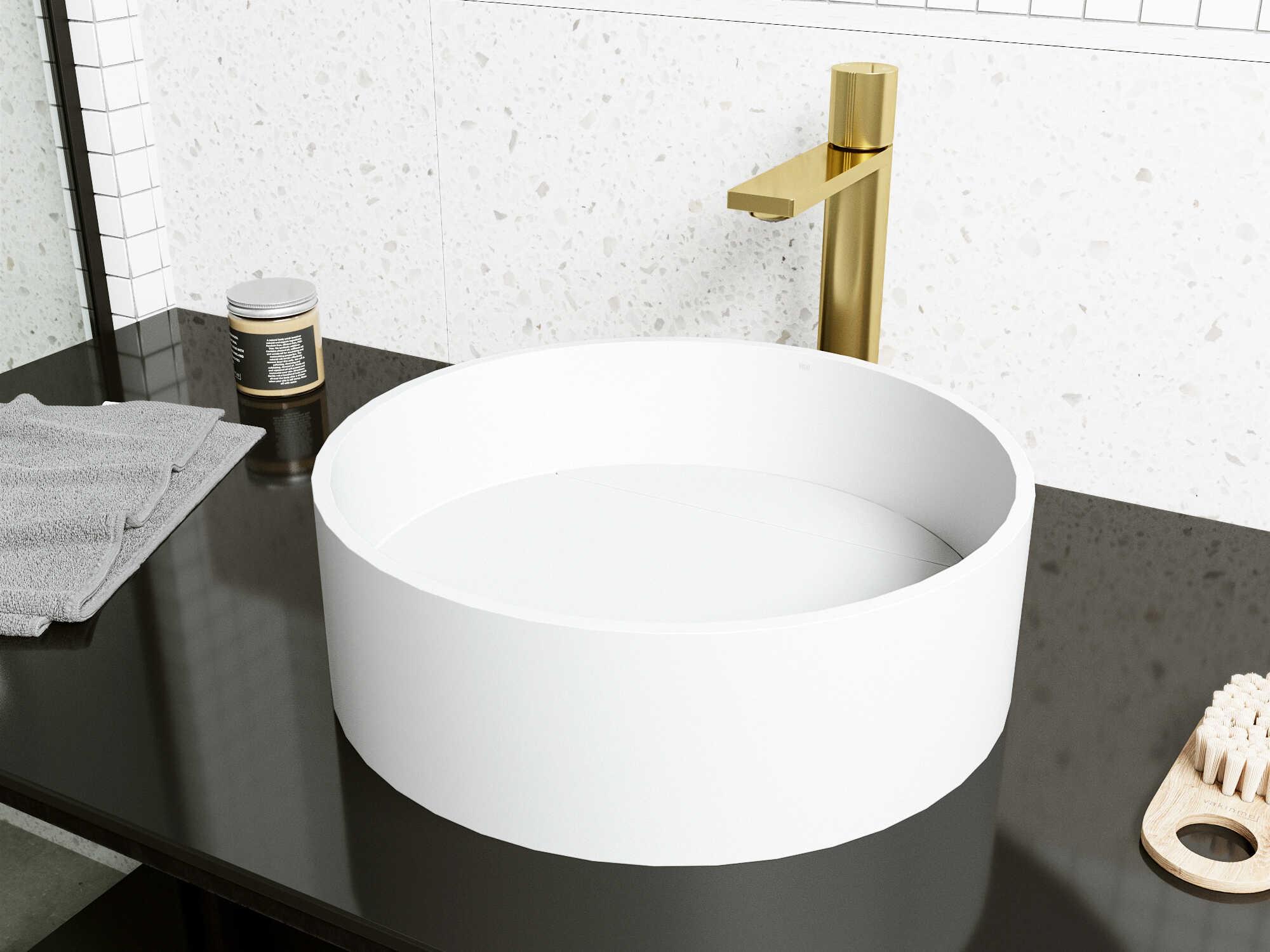 Vigo Montauk Matte Stone Round Vessel Bathroom Sink