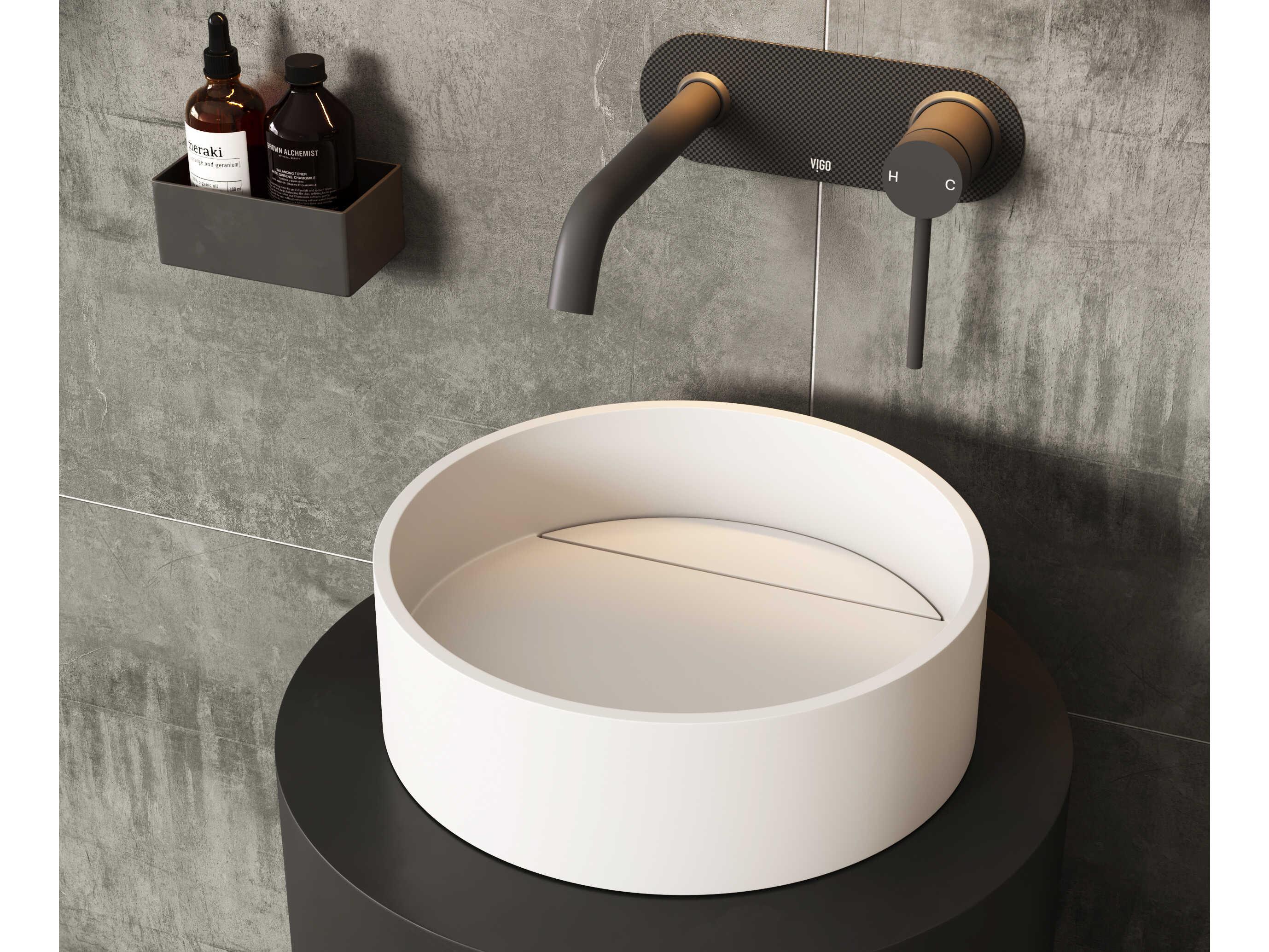 Vigo Montauk Matte Stone Round Vessel Bathroom Sink