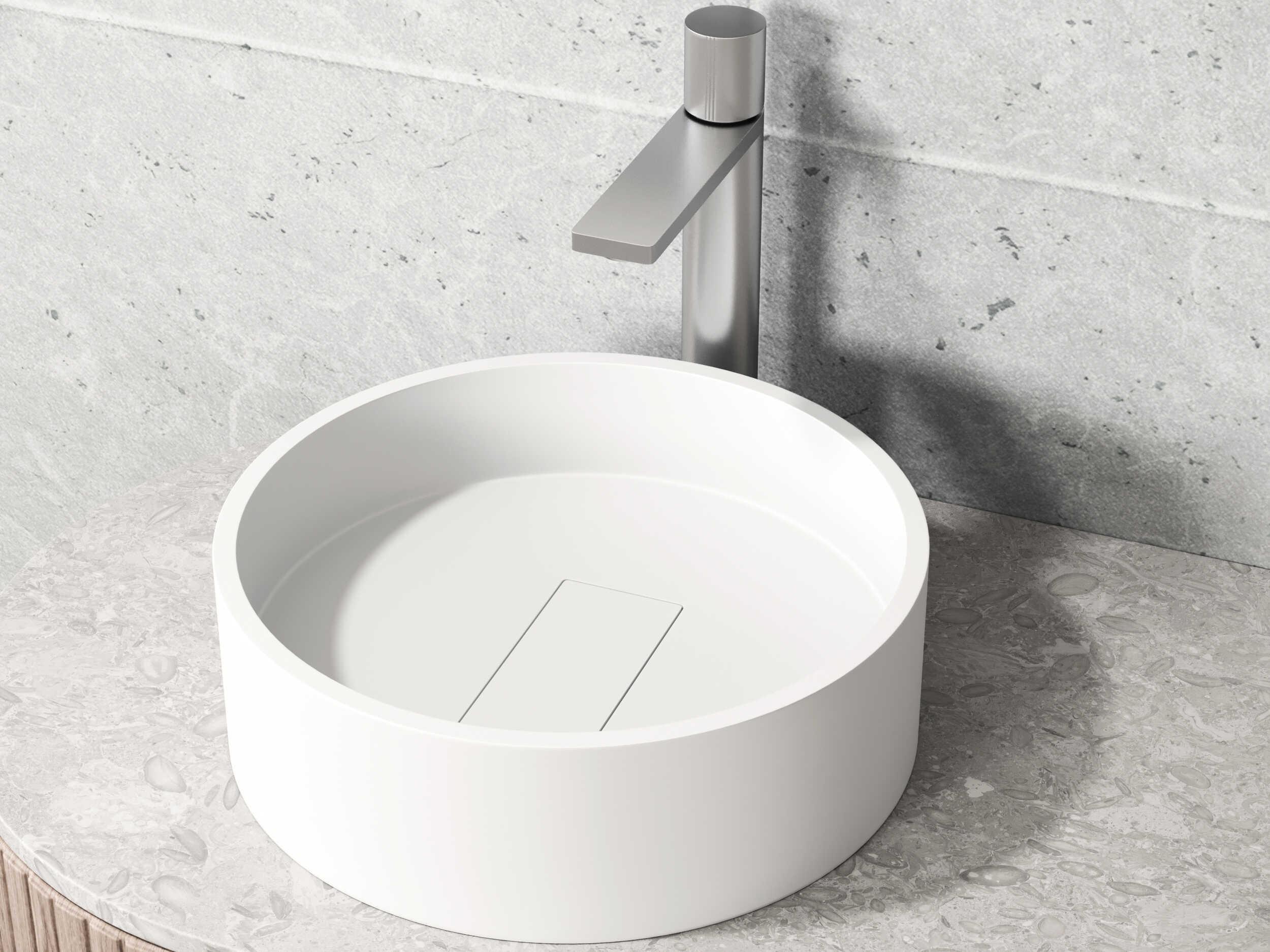 Vigo Bryant Modern White Matte Stone Round Vessel Bathroom Sink