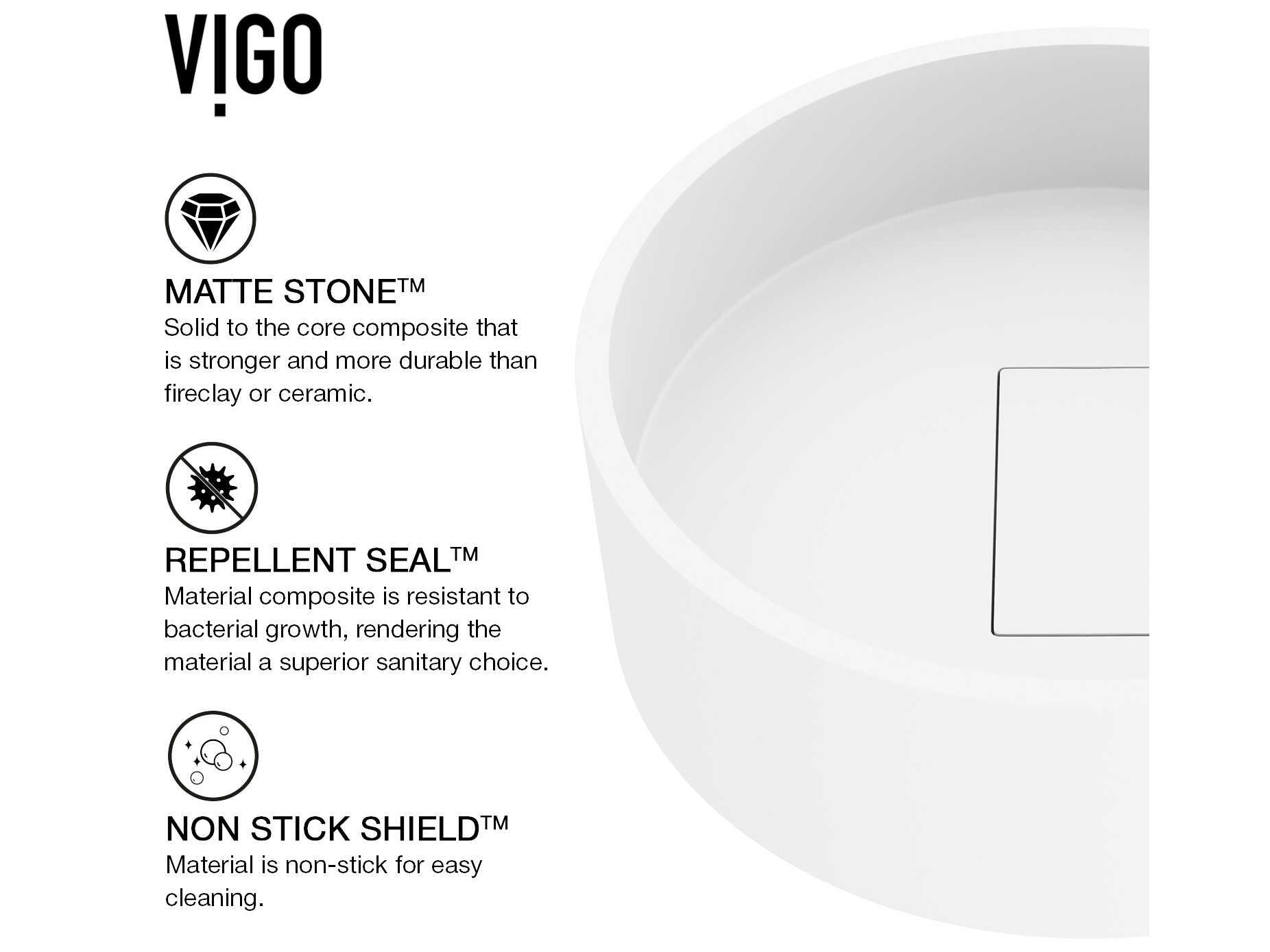 Vigo Bryant Modern White Matte Stone Round Vessel Bathroom Sink
