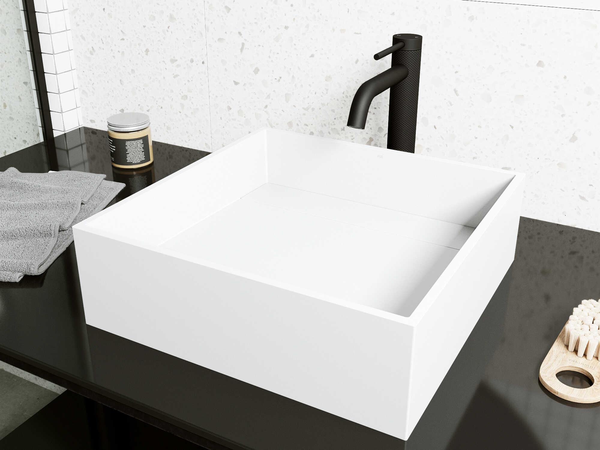 Vigo Montauk Matte Stone Square Vessel Bathroom Sink