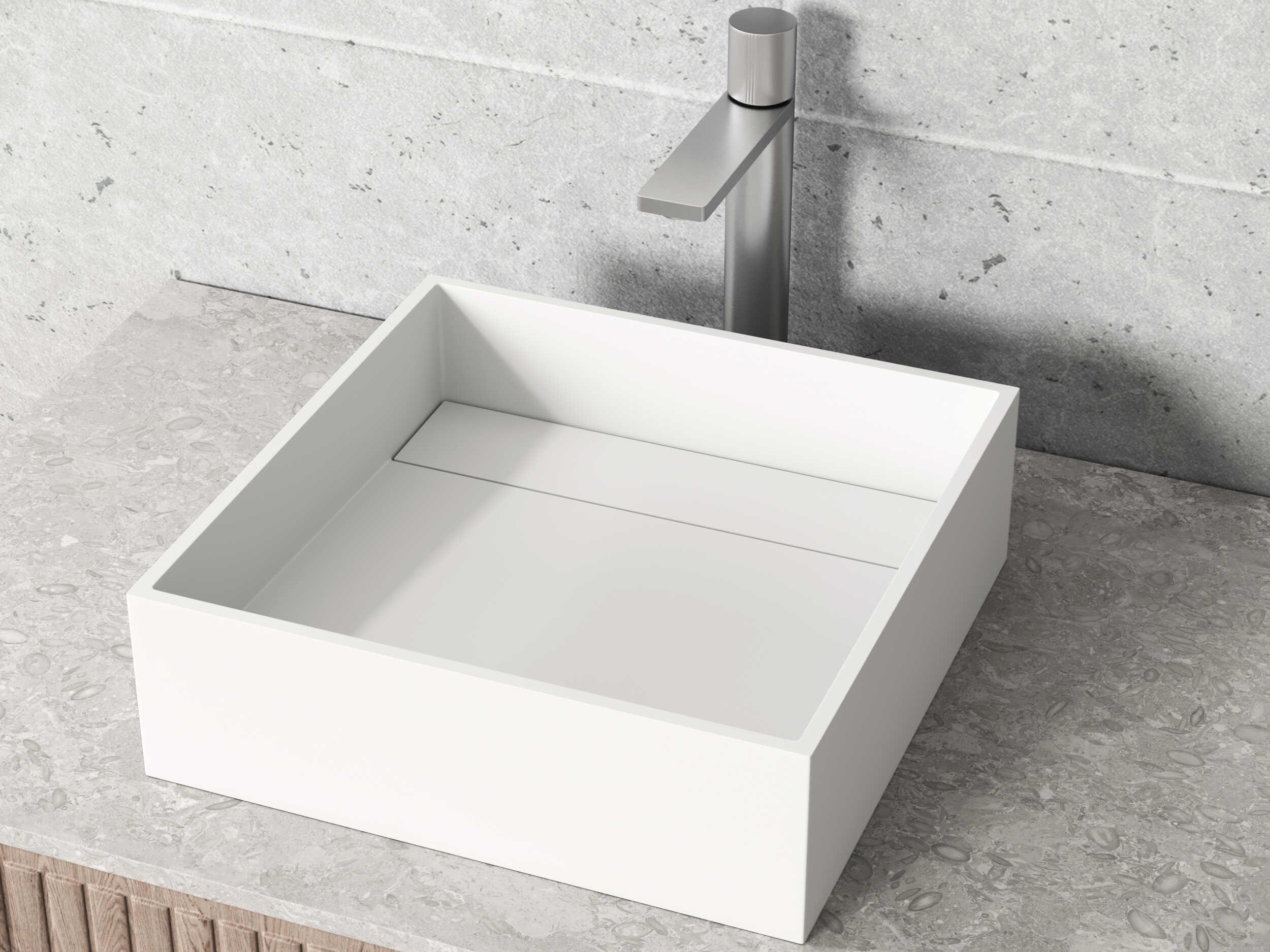 Vigo Montauk Matte Stone Square Vessel Bathroom Sink