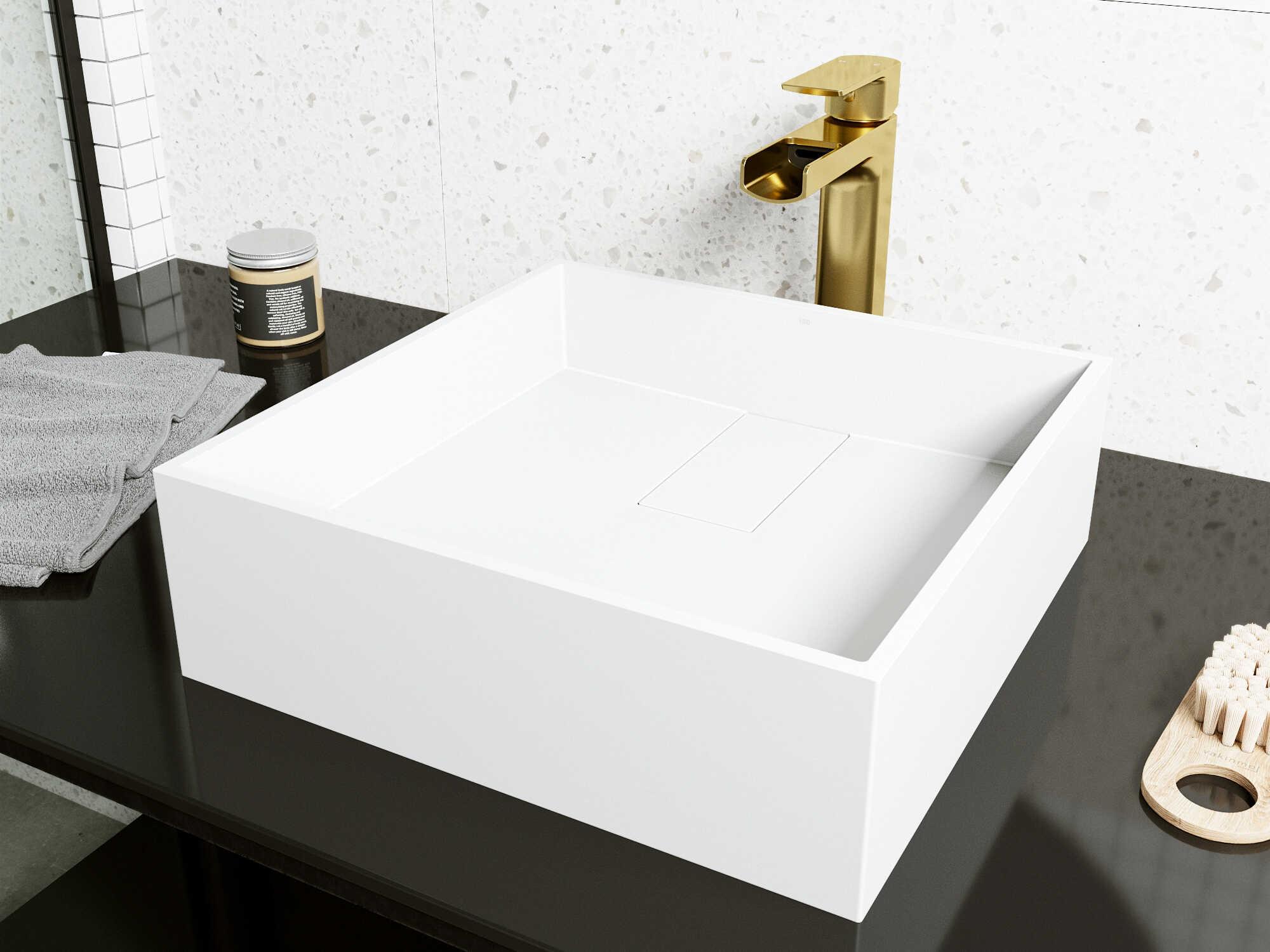 Vigo Bryant Modern White Matte Stone Square Vessel Bathroom Sink