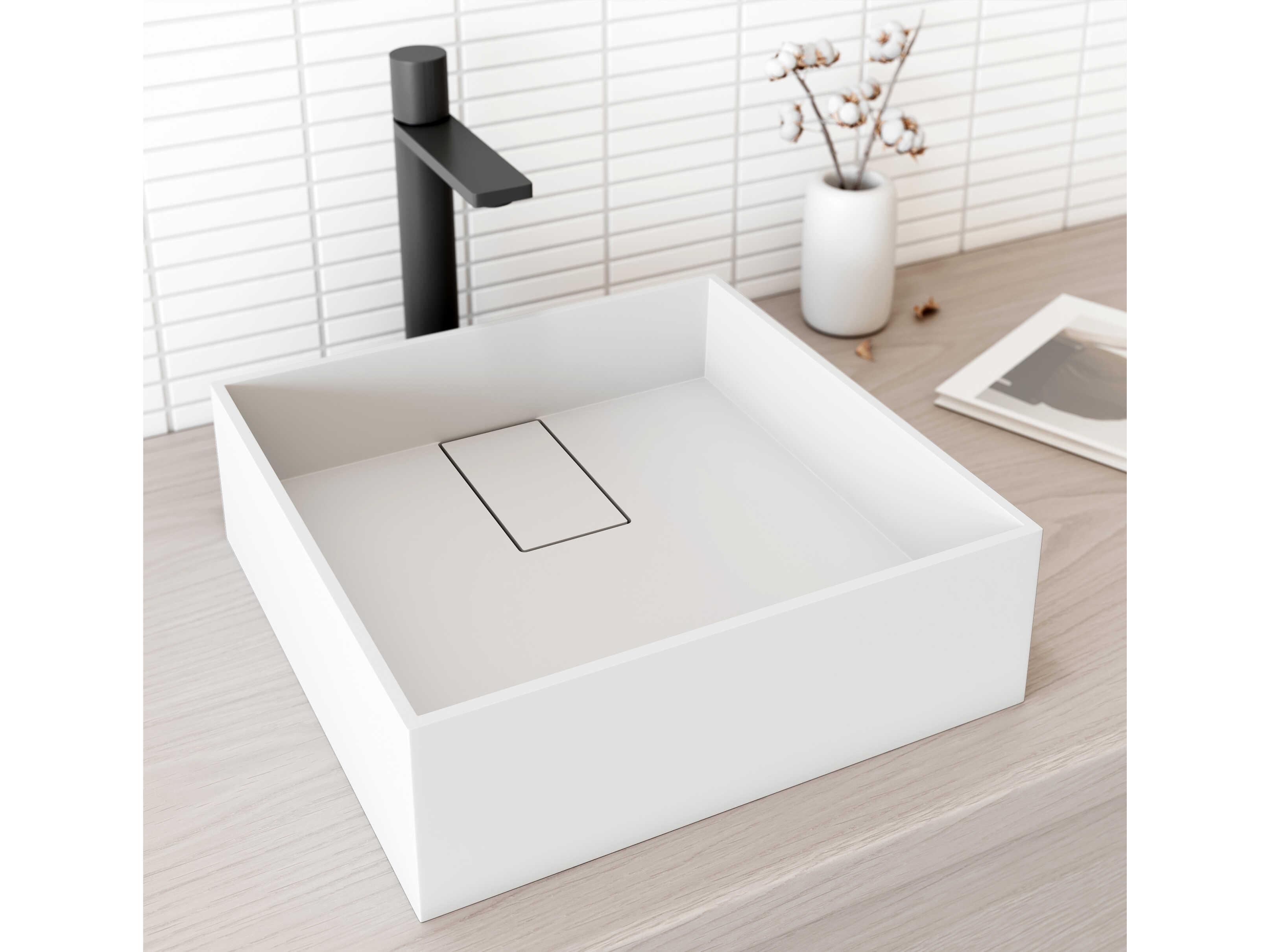 Vigo Bryant Modern White Matte Stone Square Vessel Bathroom Sink