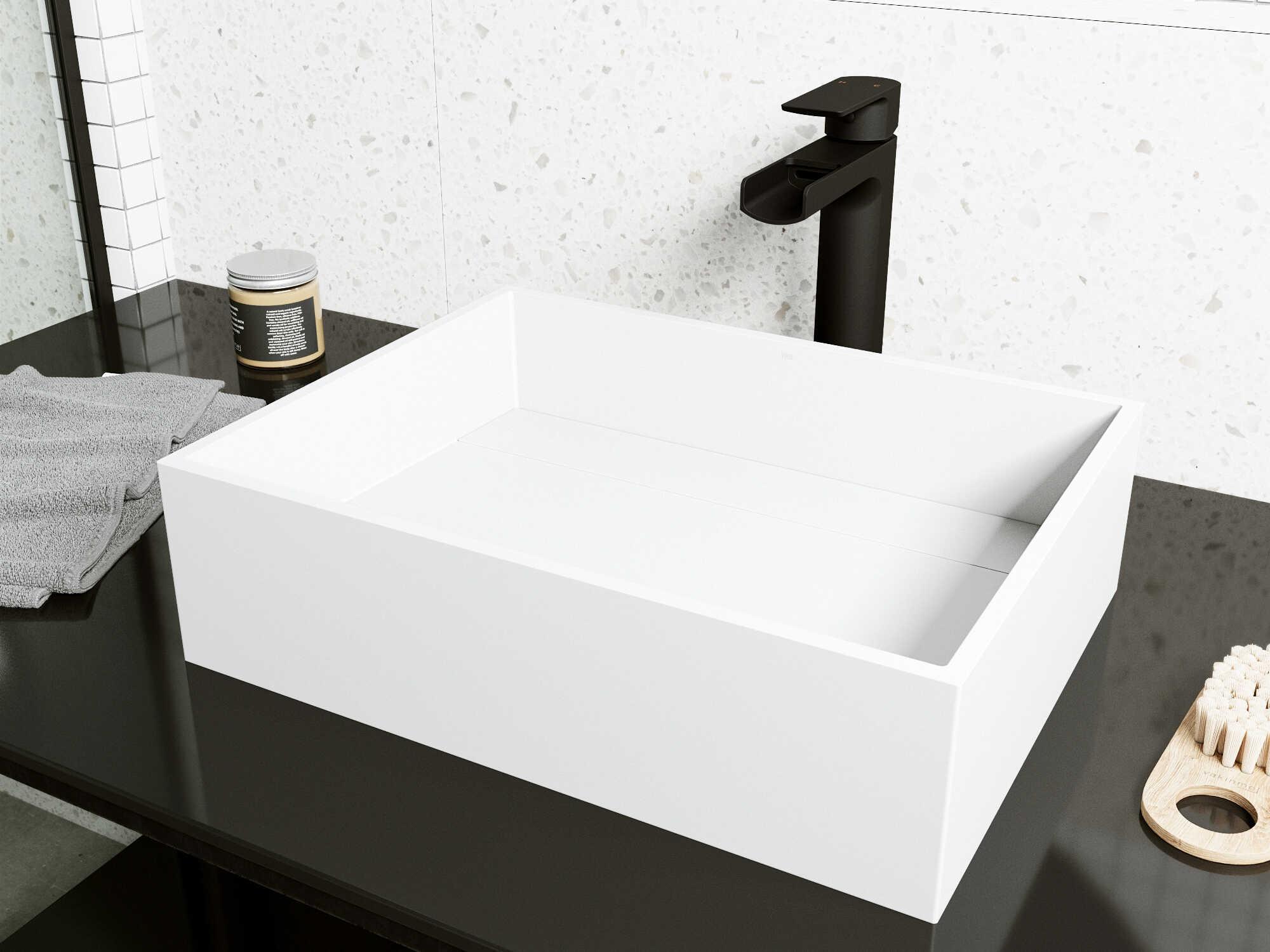 Vigo Montauk Matte Stone Rectangular Vessel Bathroom Sink