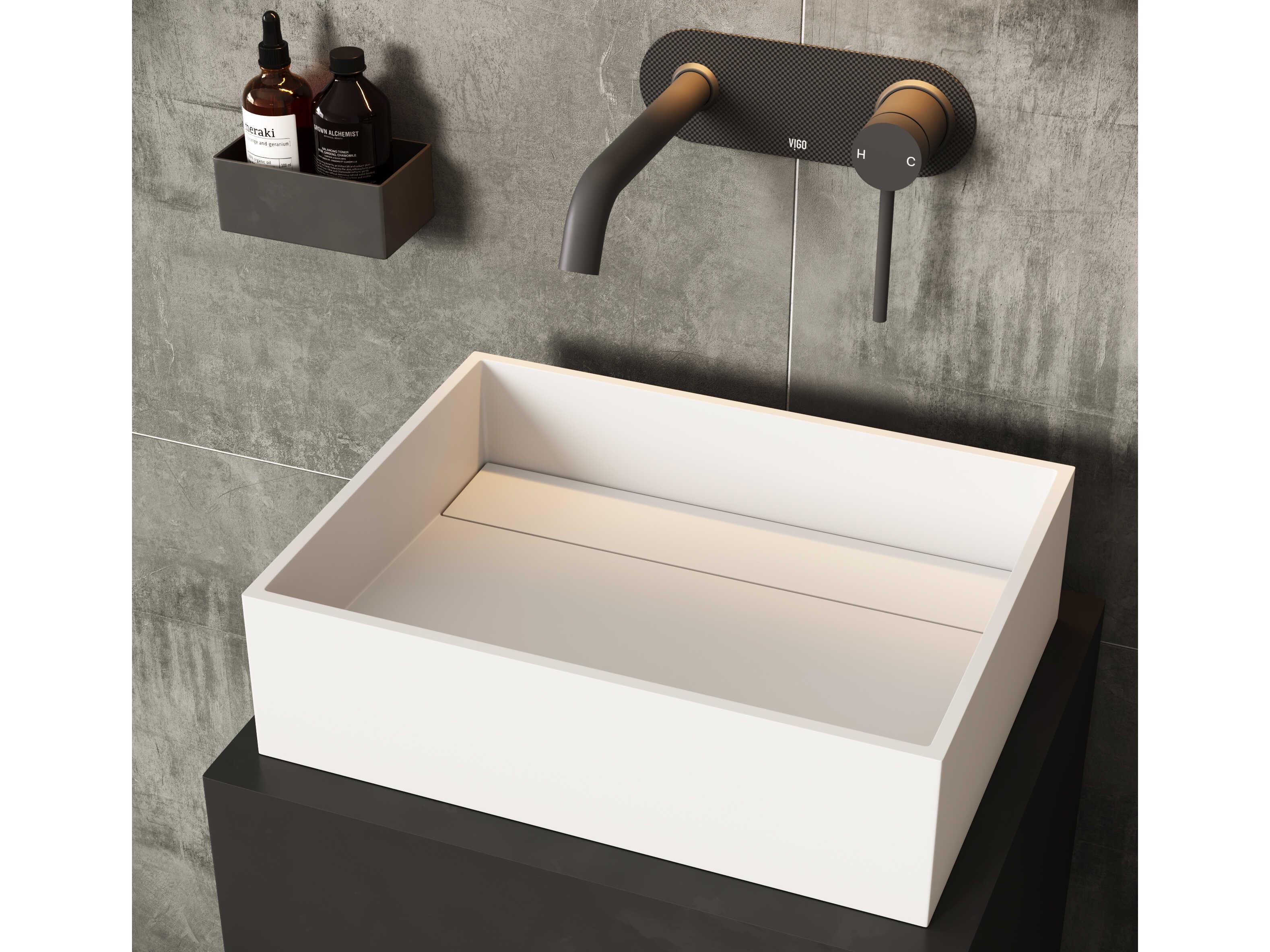 Vigo Montauk Matte Stone Rectangular Vessel Bathroom Sink