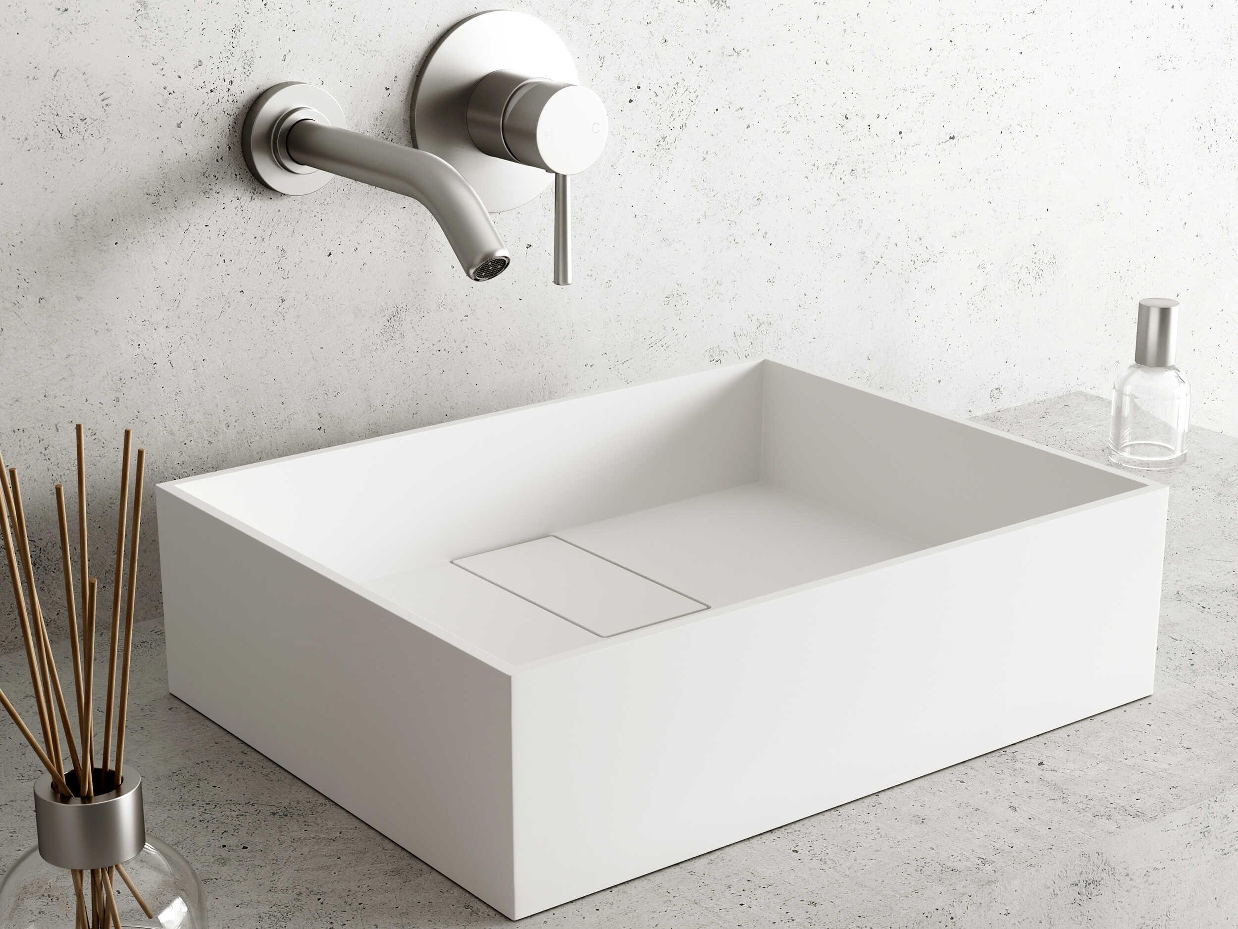 Vigo Bryant Modern White Matte Stone Rectangular Vessel Bathroom Sink