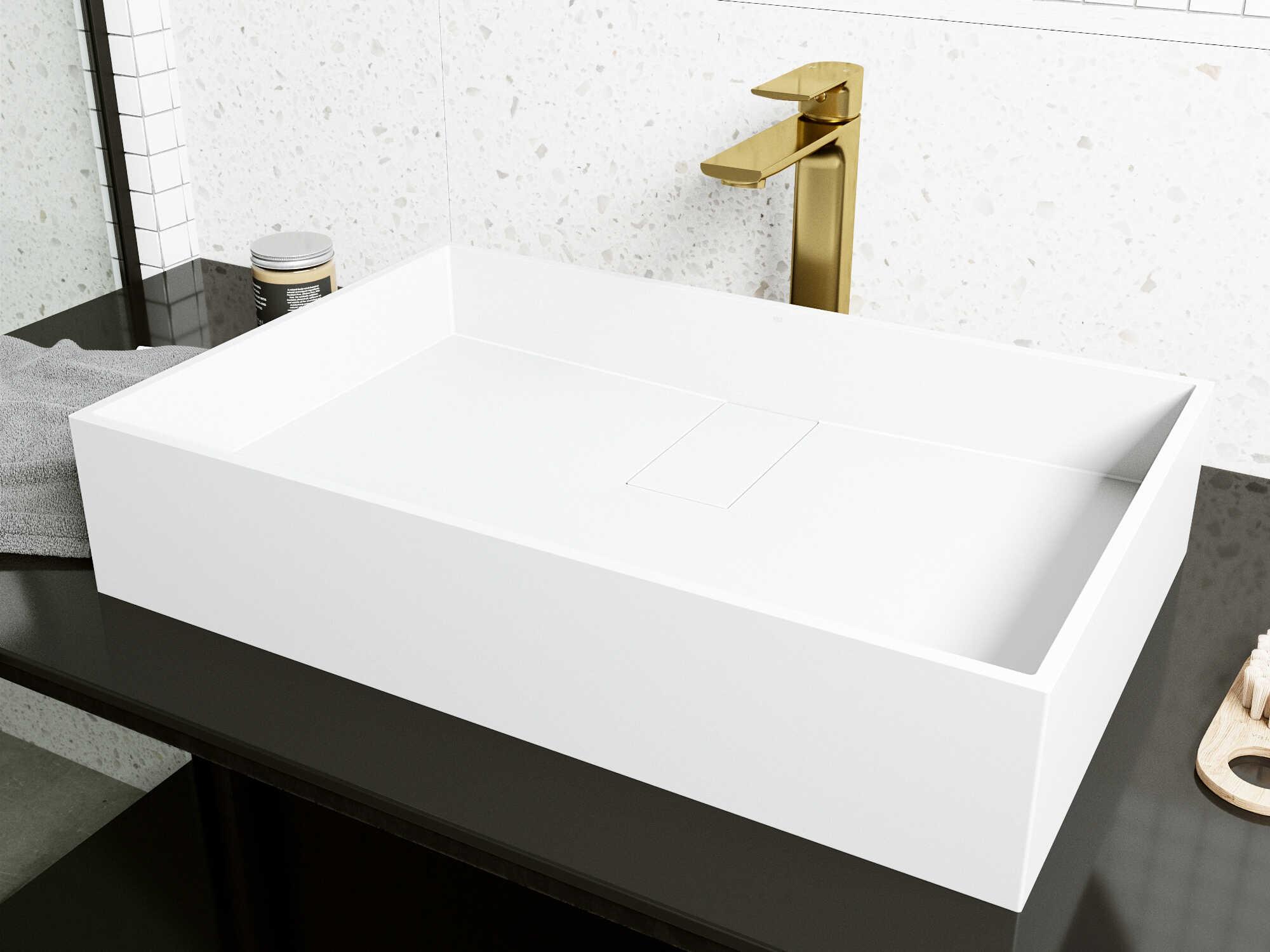 Vigo Bryant Modern White Matte Stone Rectangular Vessel Bathroom Sink