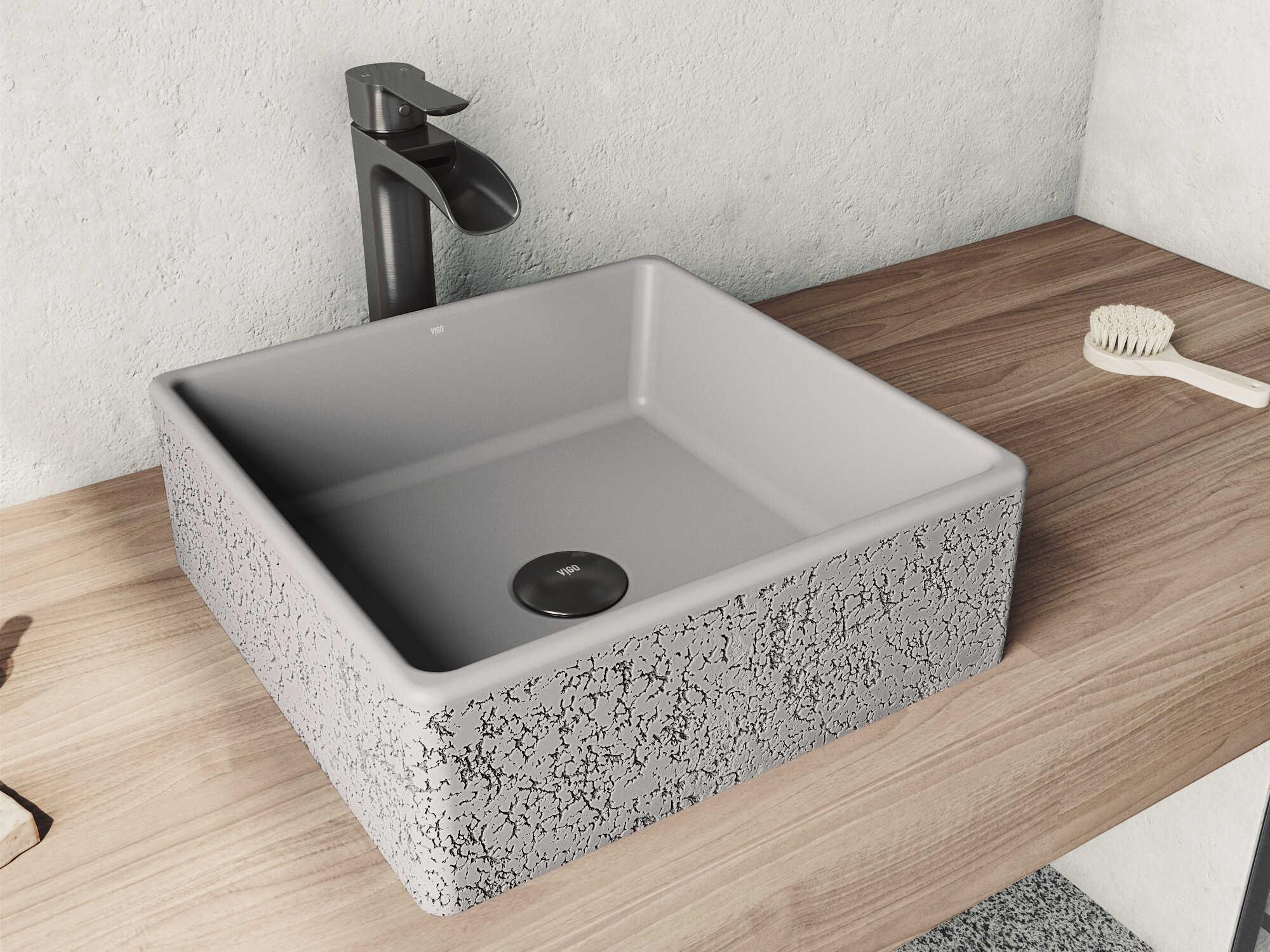 Vigo Aster Concrete Square Vessel Bathroom Sink