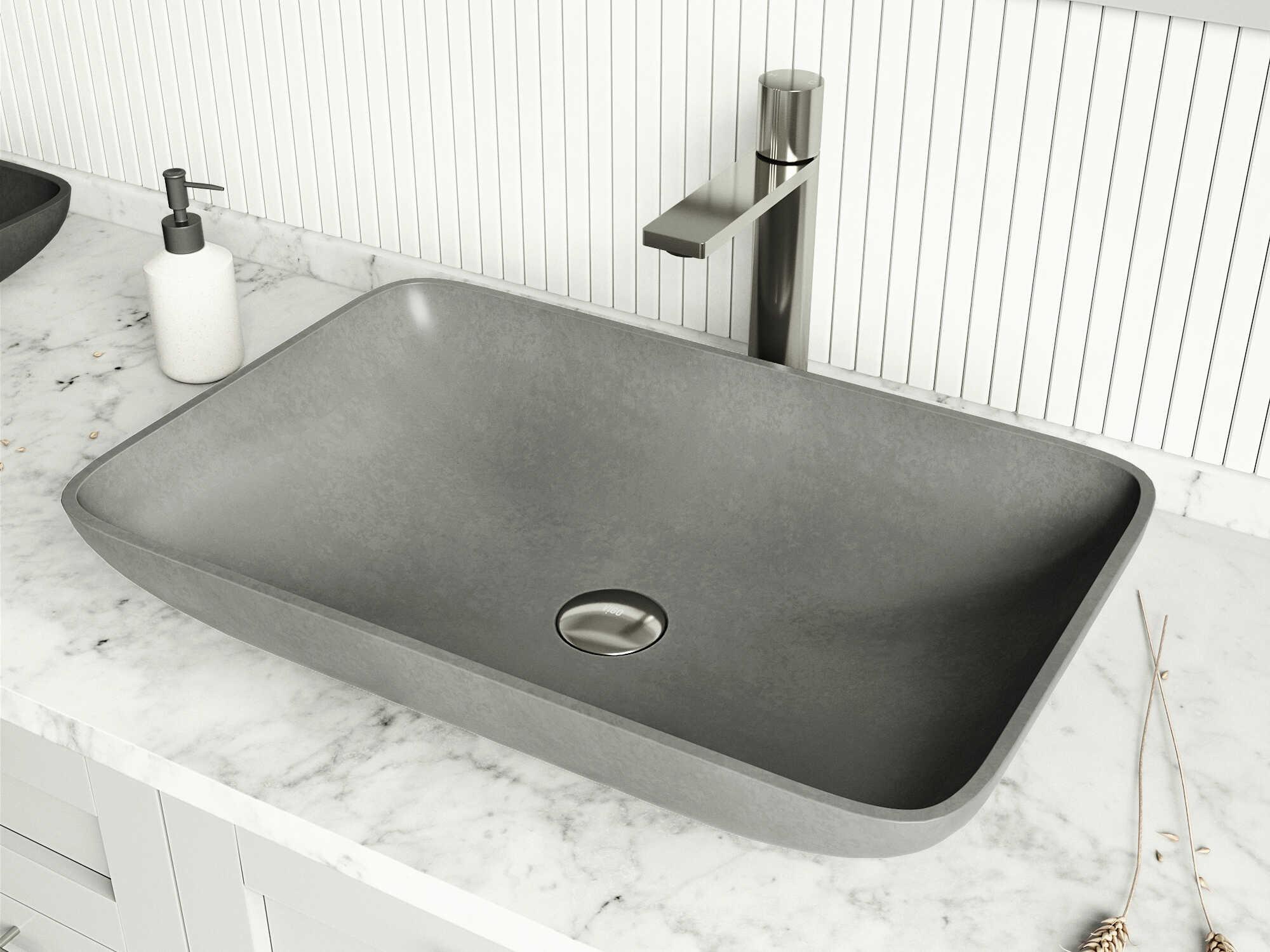 Vigo Lorca Gothic Gray Concreto Stone Rectangular Vessel Bathroom Sink