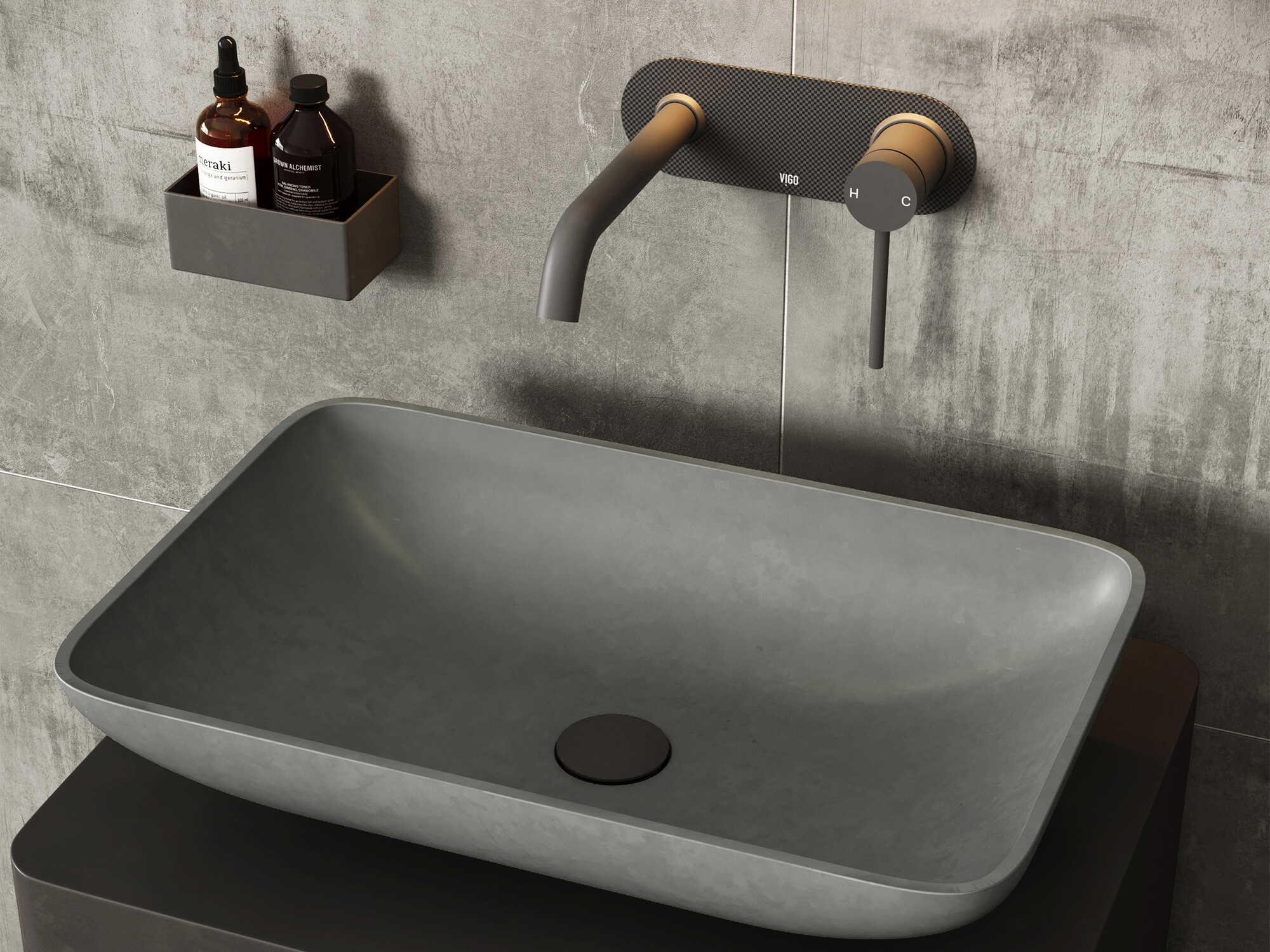 Vigo Lorca Gothic Gray Concreto Stone Rectangular Vessel Bathroom Sink