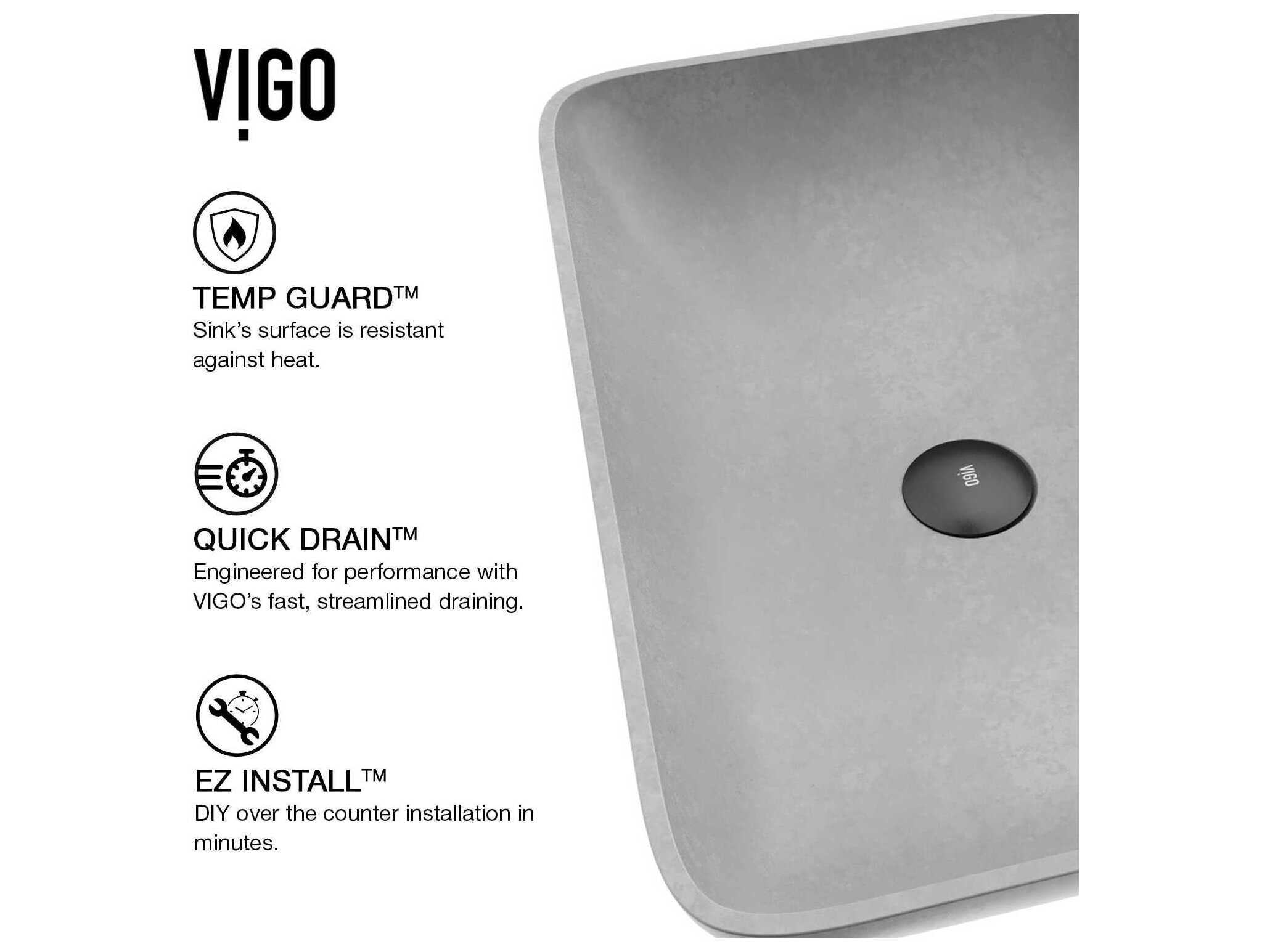 Vigo Lorca Gothic Gray Concreto Stone Rectangular Vessel Bathroom Sink