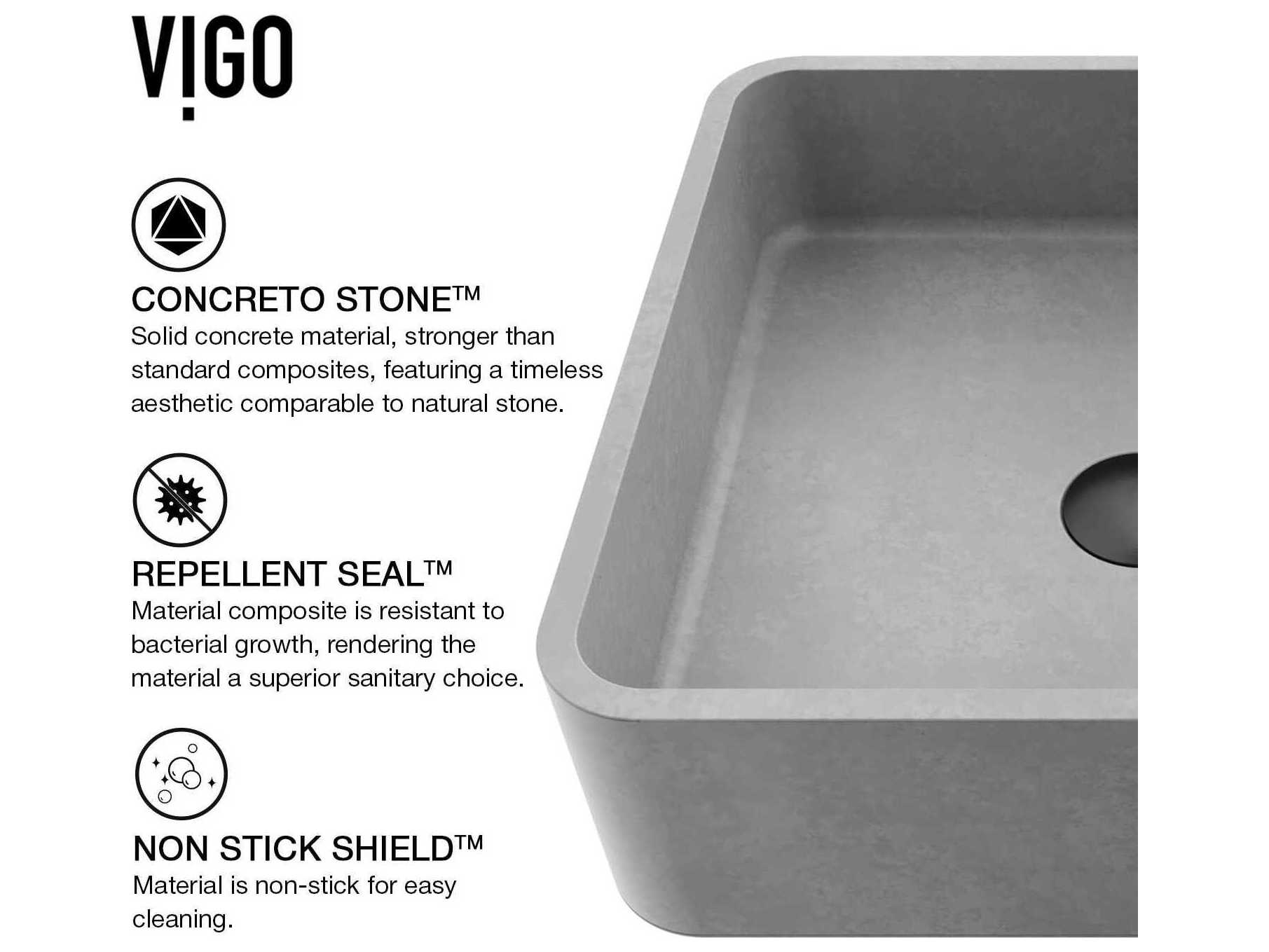 Vigo Navona Gothic Gray Concreto Stone Square Vessel Bathroom Sink