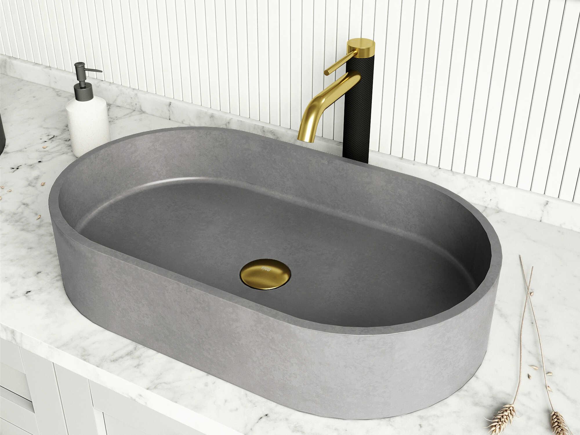 Vigo Sagrada Gothic Gray Concreto Stone Oval Vessel Bathroom Sink