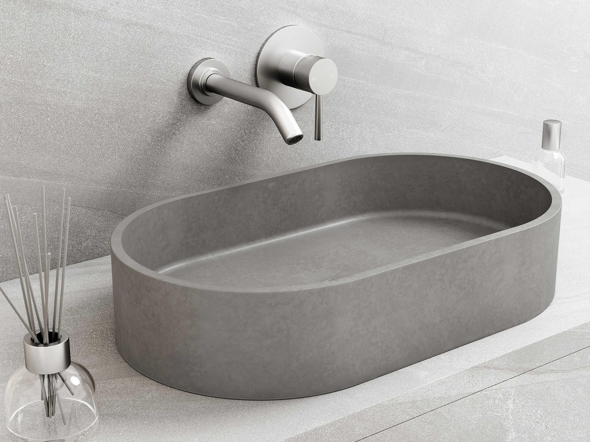 Vigo Sagrada Gothic Gray Concreto Stone Oval Vessel Bathroom Sink