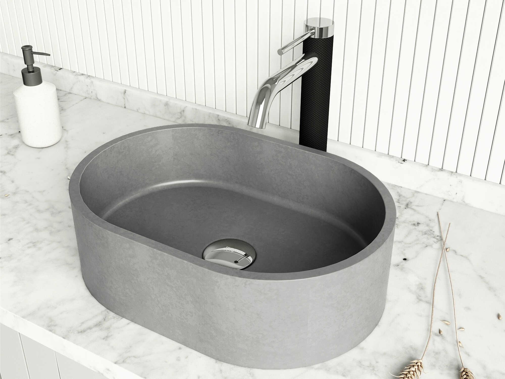Vigo Giralda Gothic Gray Concreto Stone Oval Vessel Bathroom Sink
