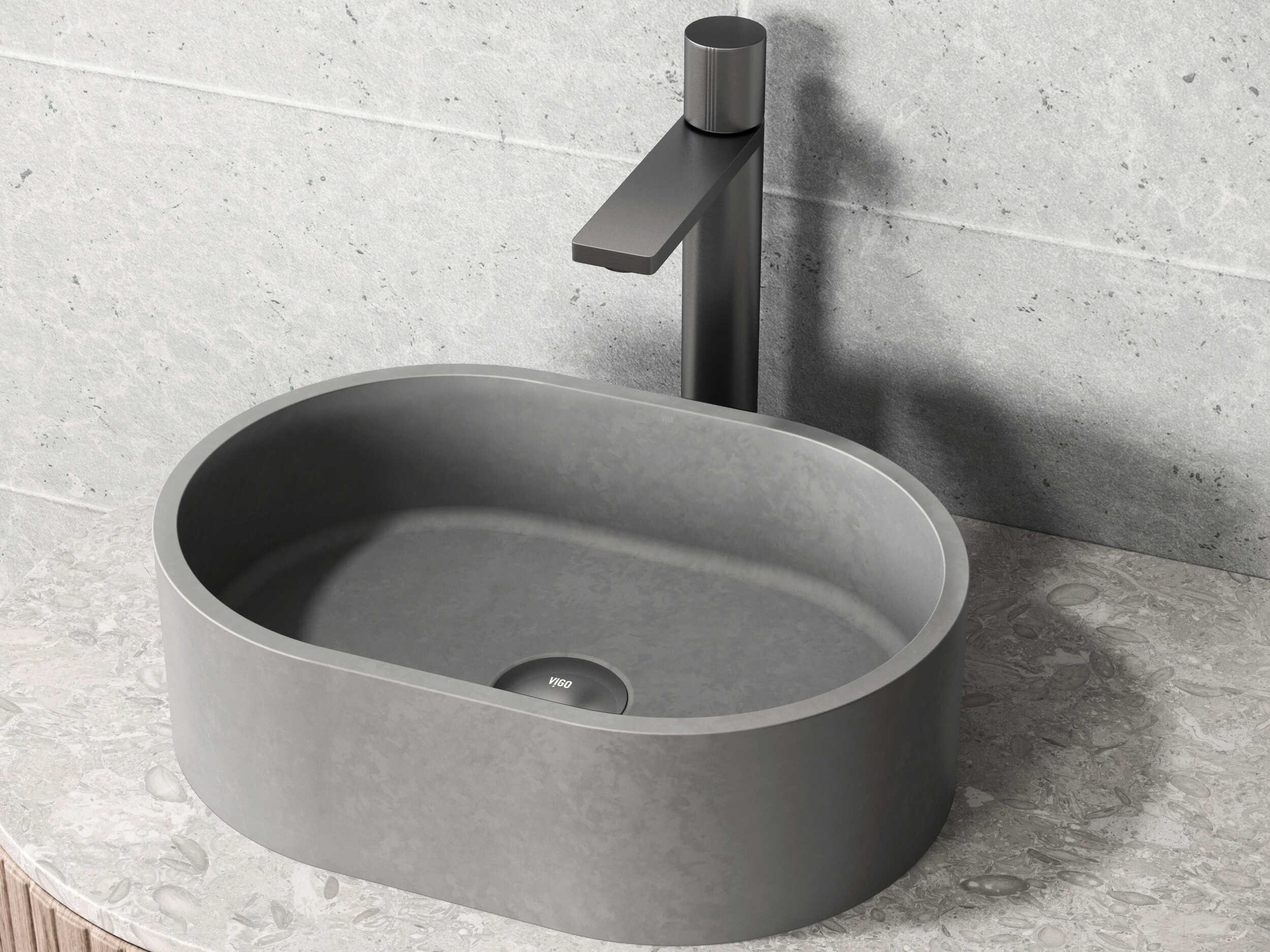 Vigo Giralda Gothic Gray Concreto Stone Oval Vessel Bathroom Sink
