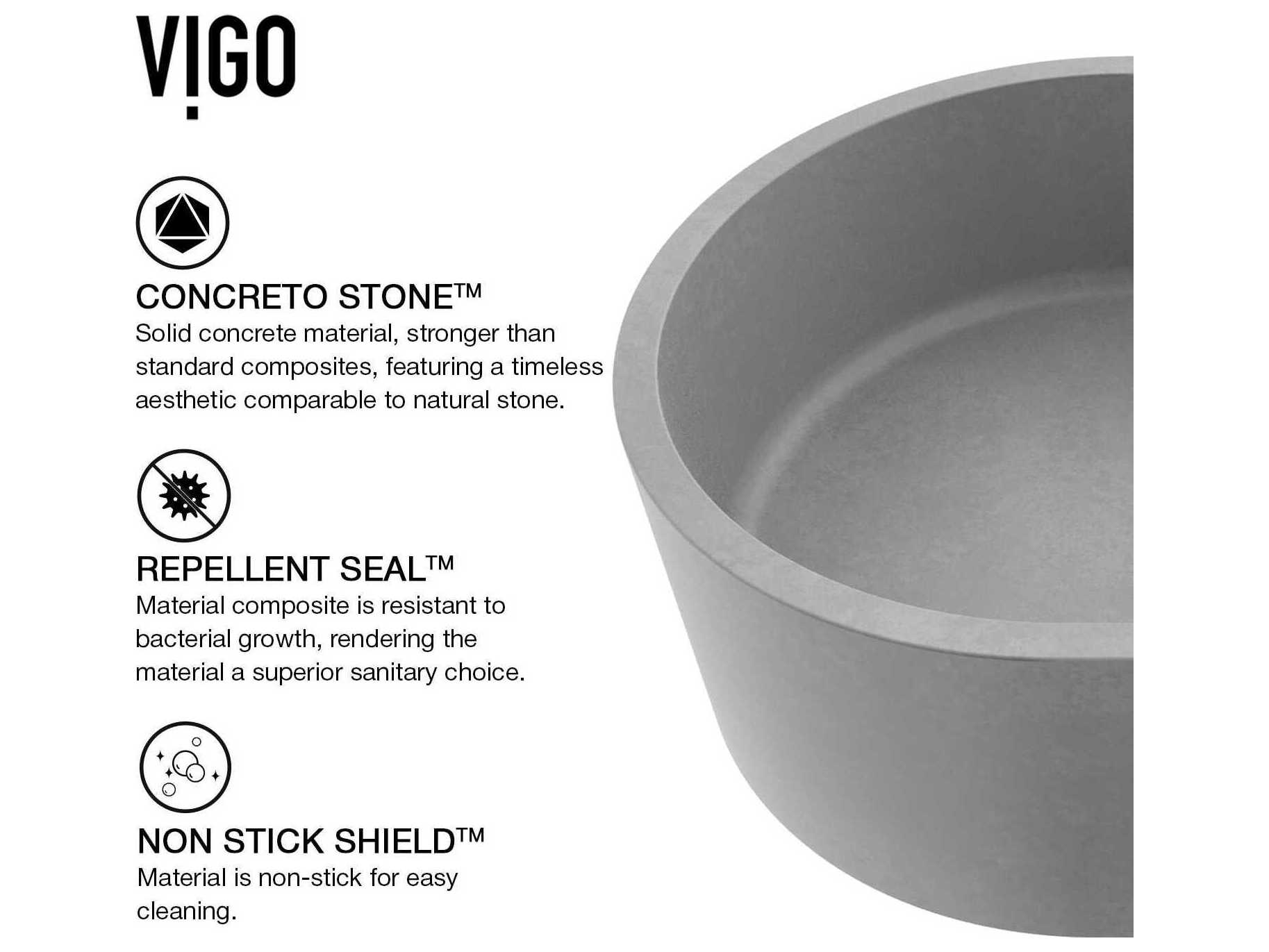 Vigo Giralda Gothic Gray Concreto Stone Oval Vessel Bathroom Sink