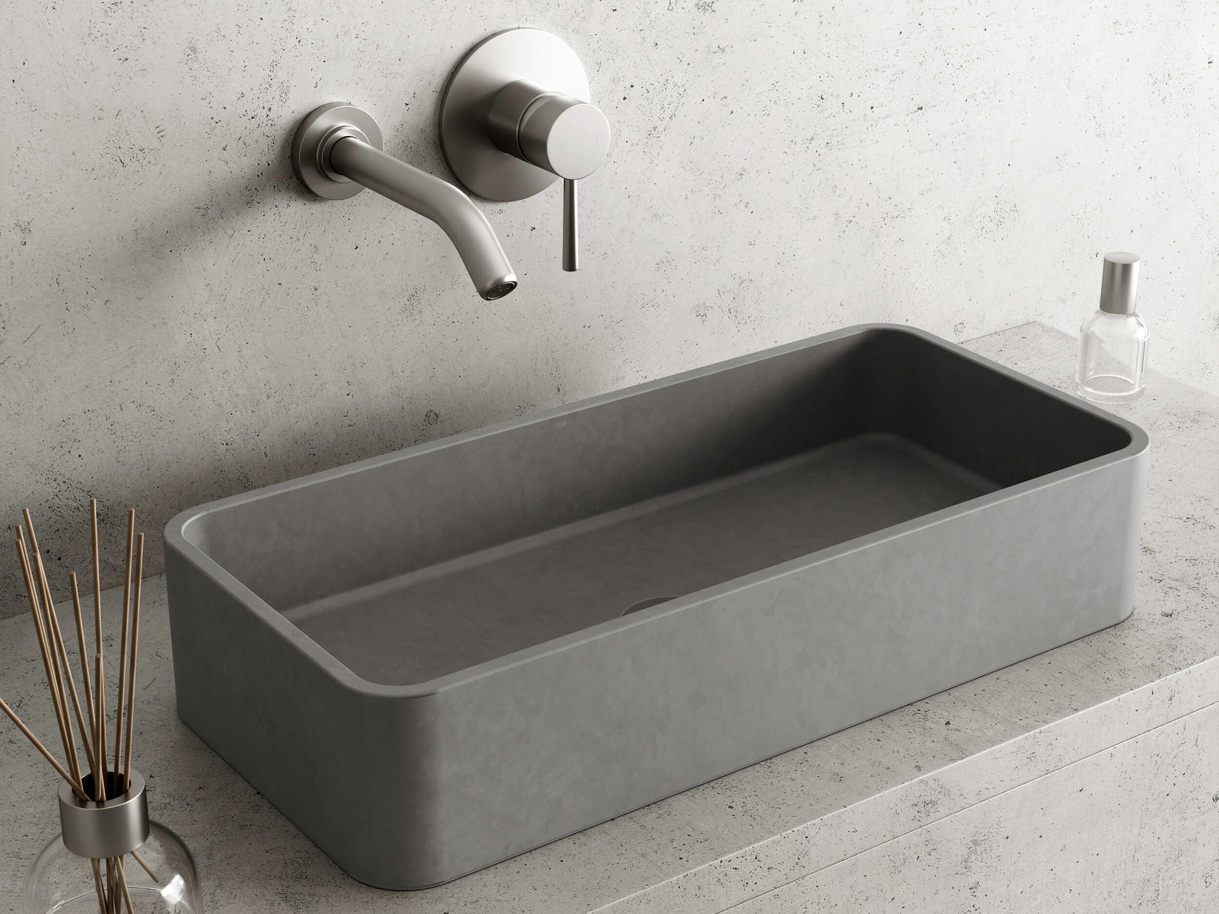 Vigo Palazzo Gothic Gray Concreto Stone Rectangular Vessel Bathroom Sink