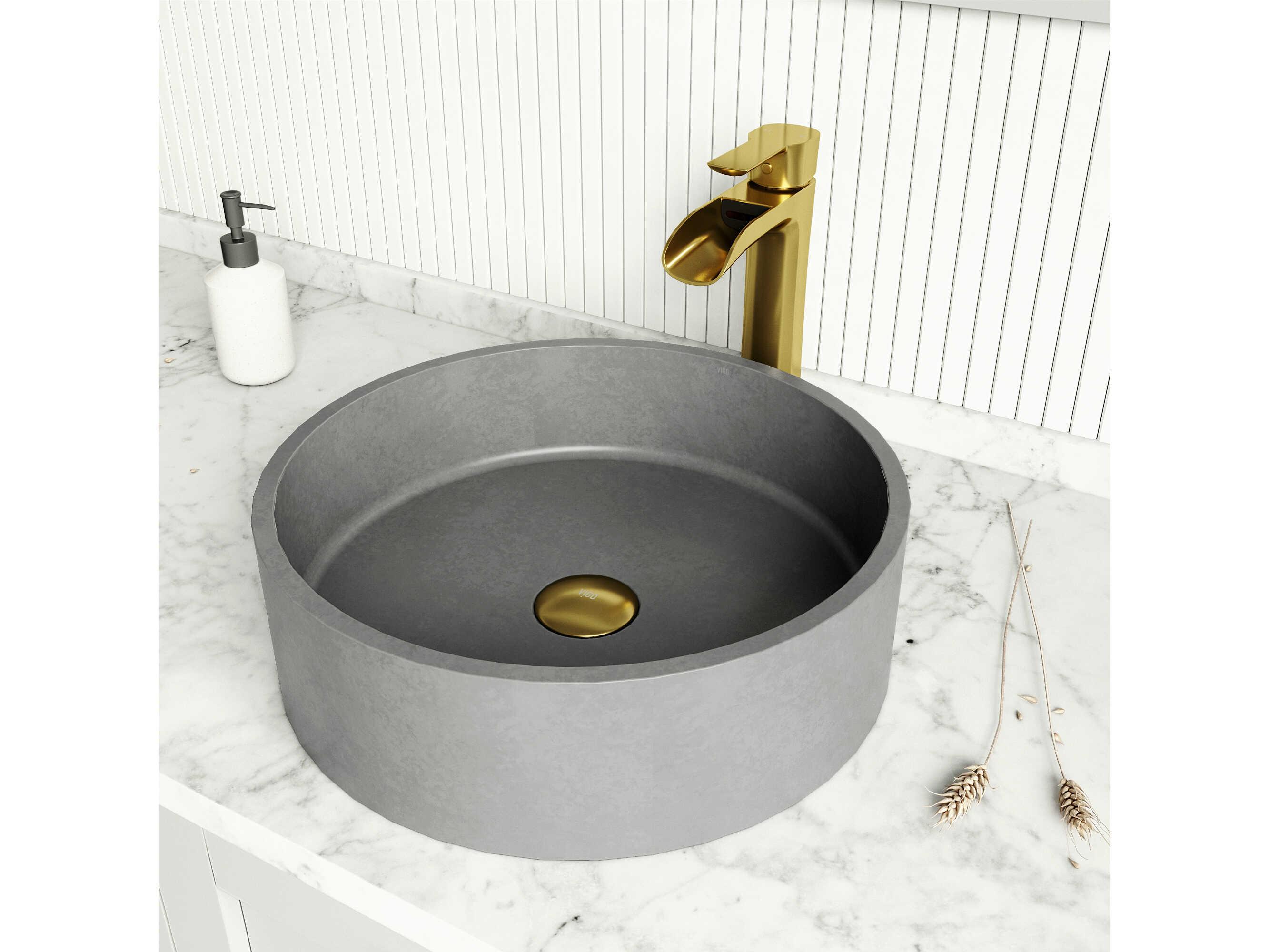 Vigo Palermo Gothic Gray Concreto Stone Round Vessel Bathroom Sink