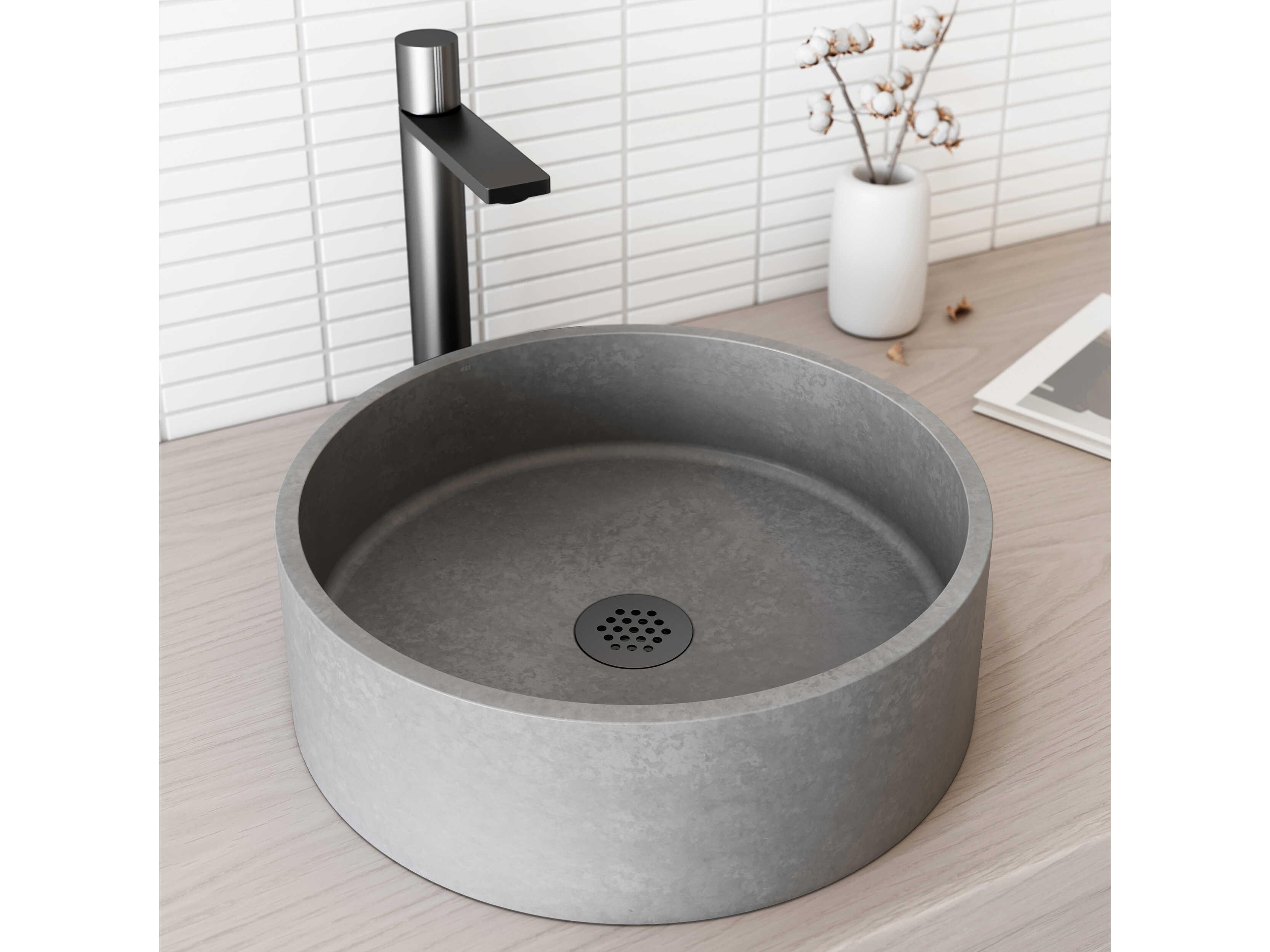 Vigo Palermo Gothic Gray Concreto Stone Round Vessel Bathroom Sink
