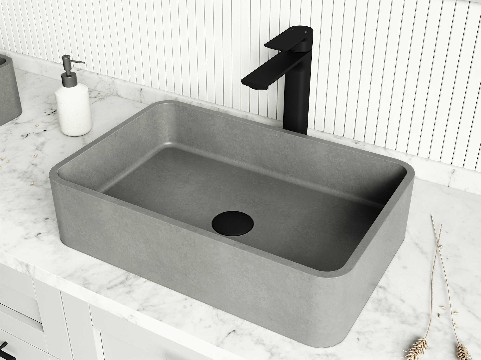 Vigo Cordoba Gothic Gray Concreto Stone Rectangular Vessel Bathroom Sink