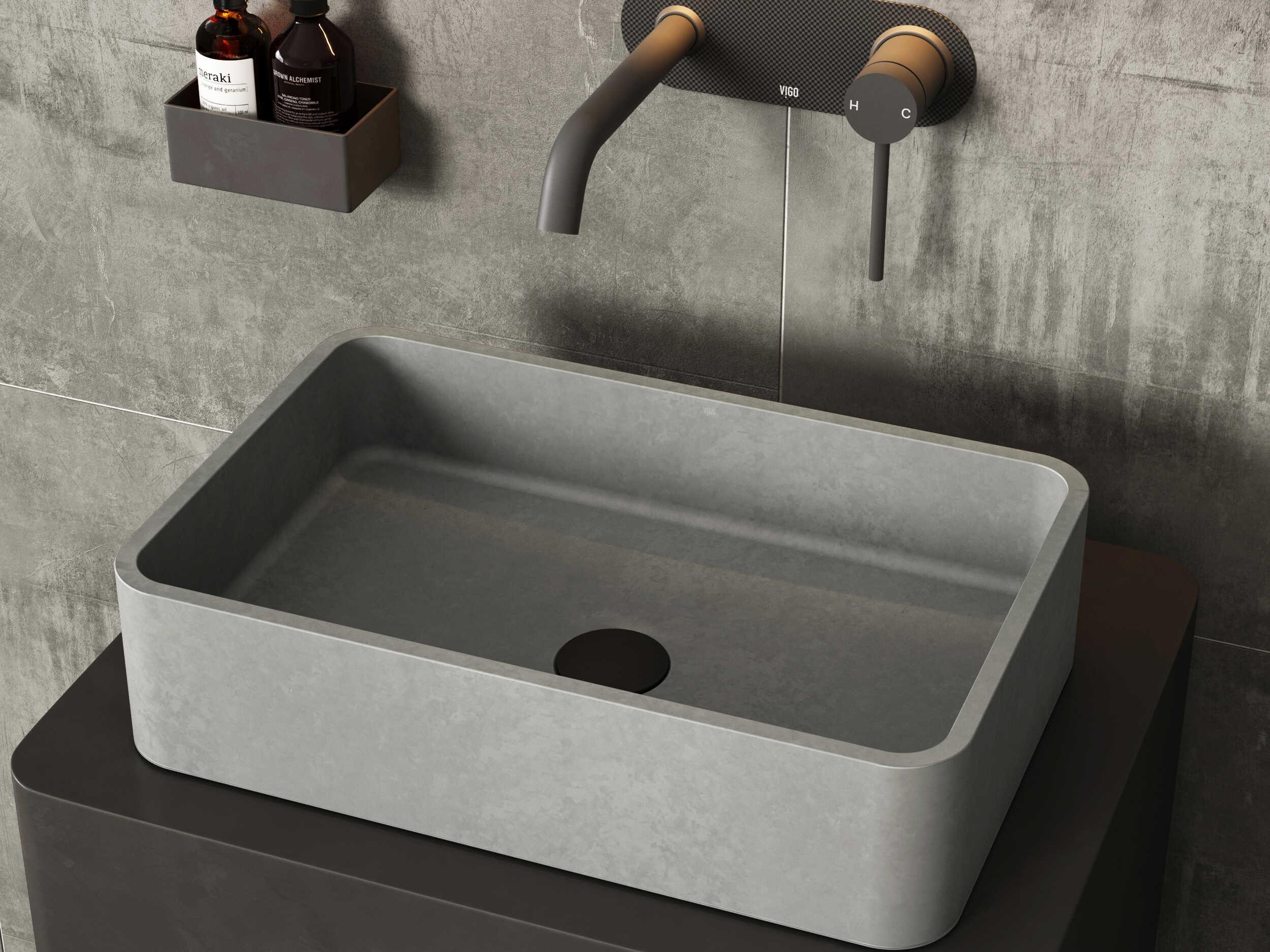 Vigo Cordoba Gothic Gray Concreto Stone Rectangular Vessel Bathroom Sink
