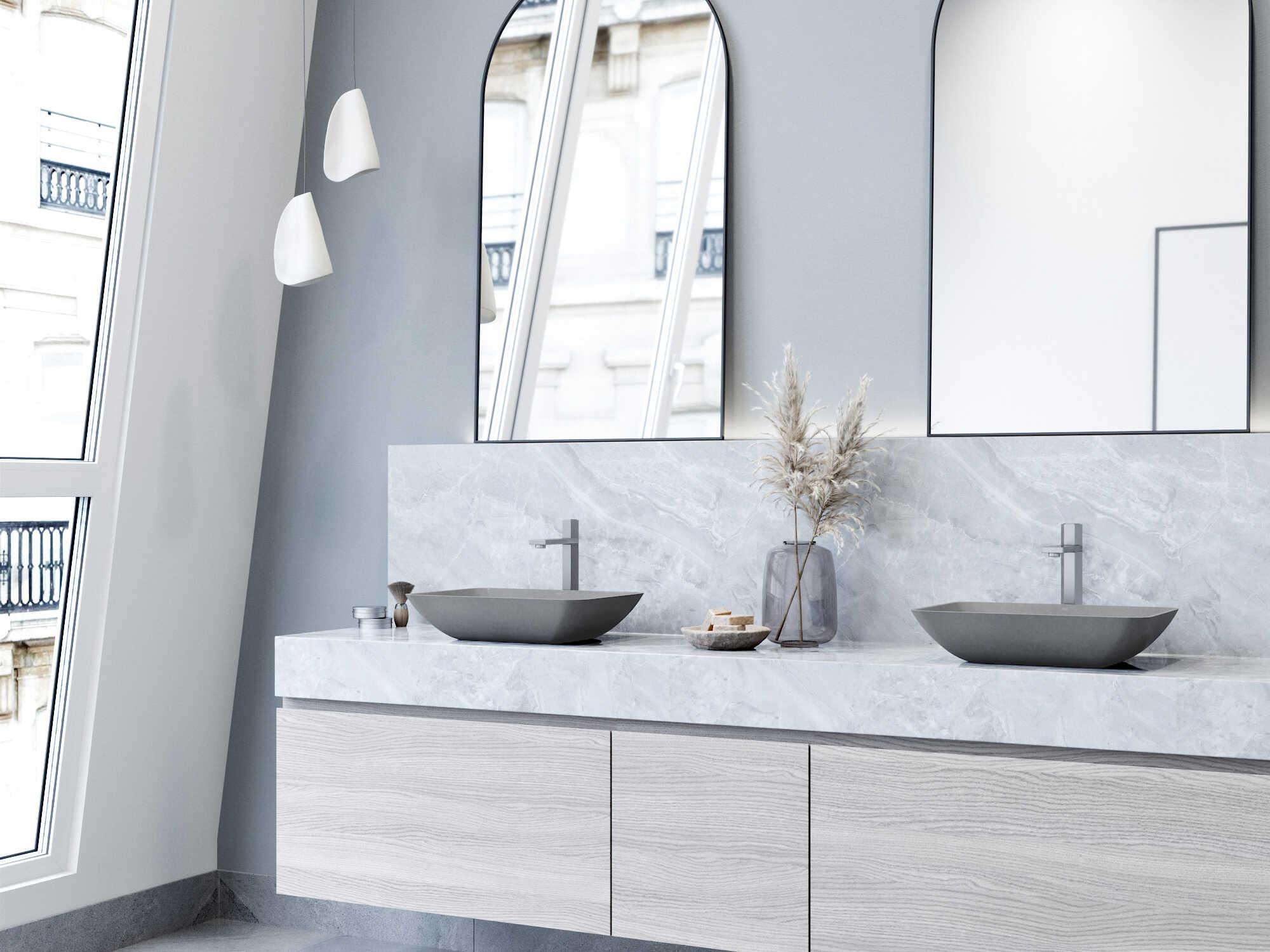 Vigo Duomo Gothic Gray Concreto Stone Rectangular Vessel Bathroom Sink