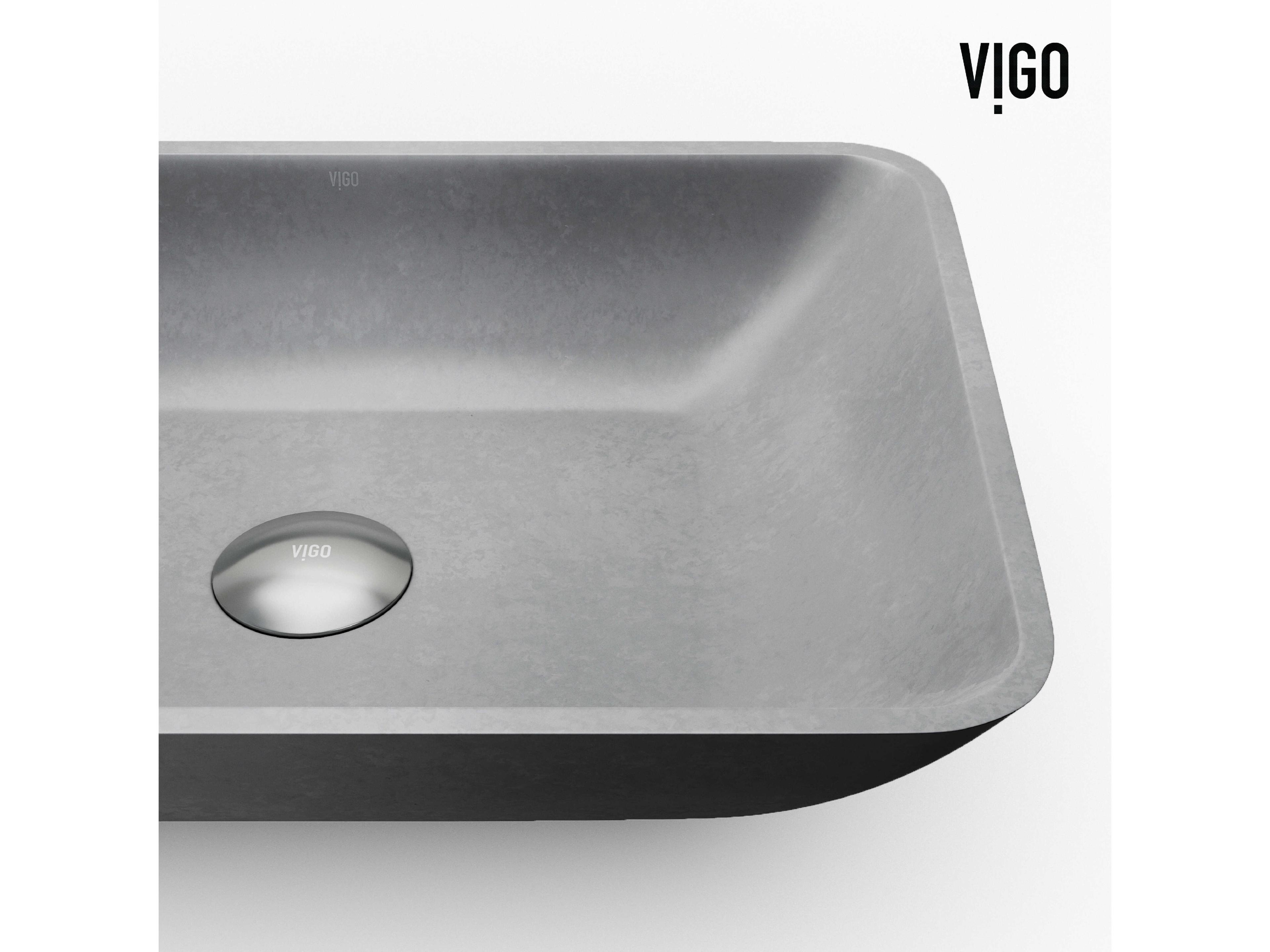 Vigo Duomo Gothic Gray Concreto Stone Rectangular Vessel Bathroom Sink