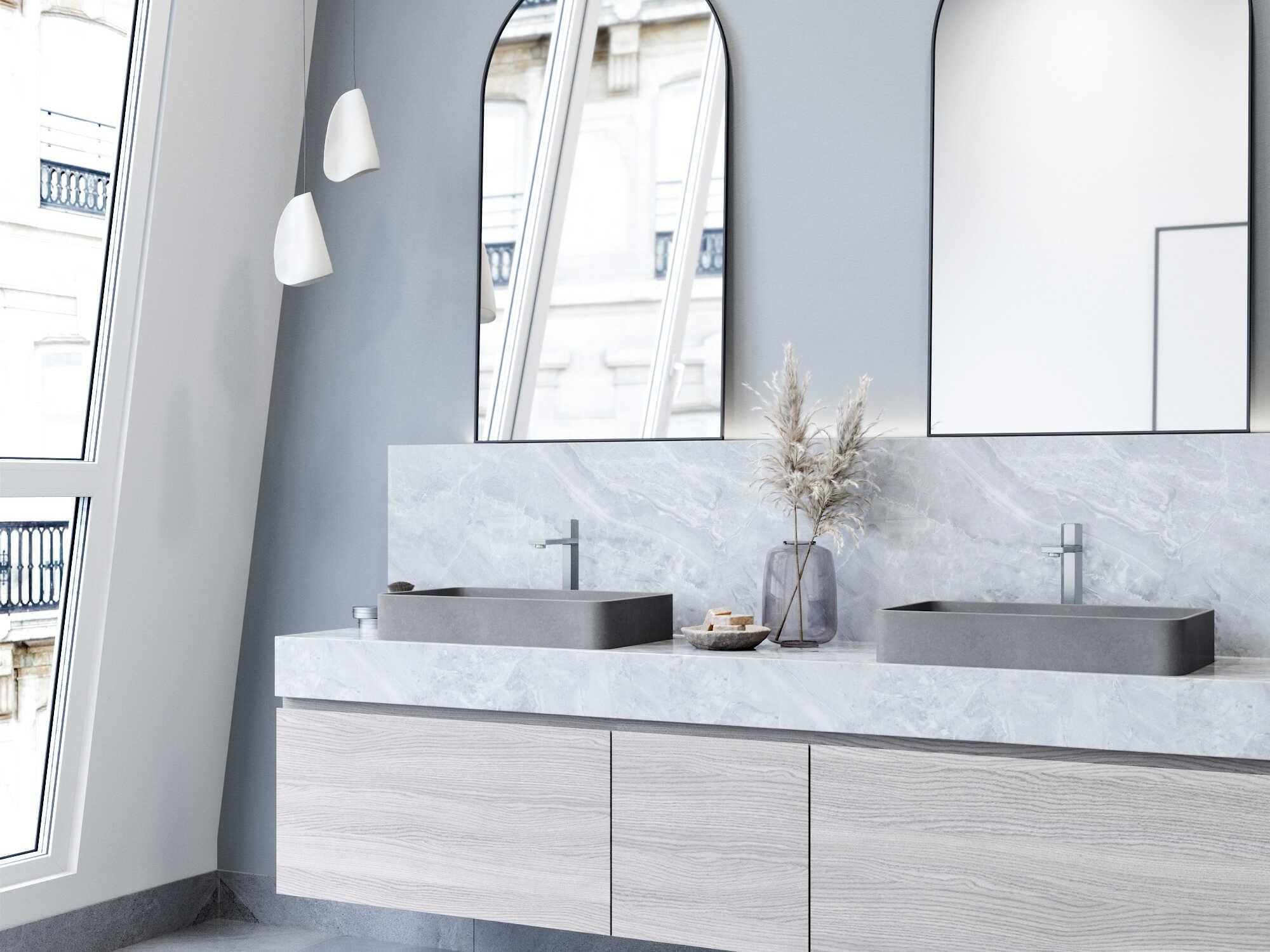 Vigo Basilica Gothic Gray Concreto Stone Rectangular Vessel Bathroom Sink