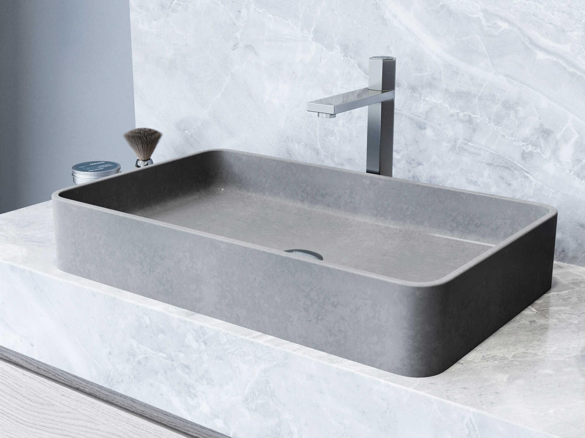 Vigo Basilica Gothic Gray Concreto Stone Rectangular Vessel Bathroom Sink