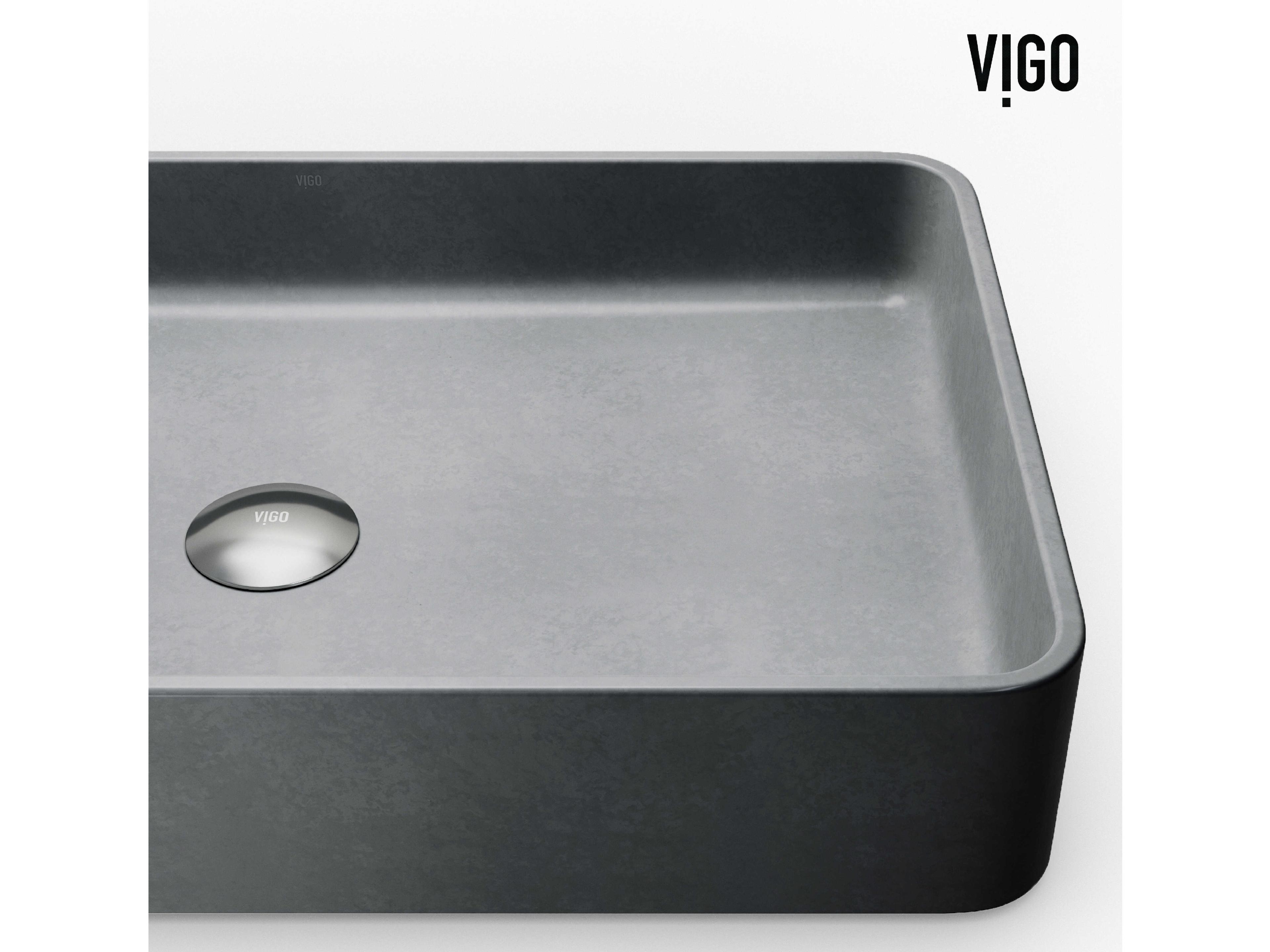 Vigo Basilica Gothic Gray Concreto Stone Rectangular Vessel Bathroom Sink