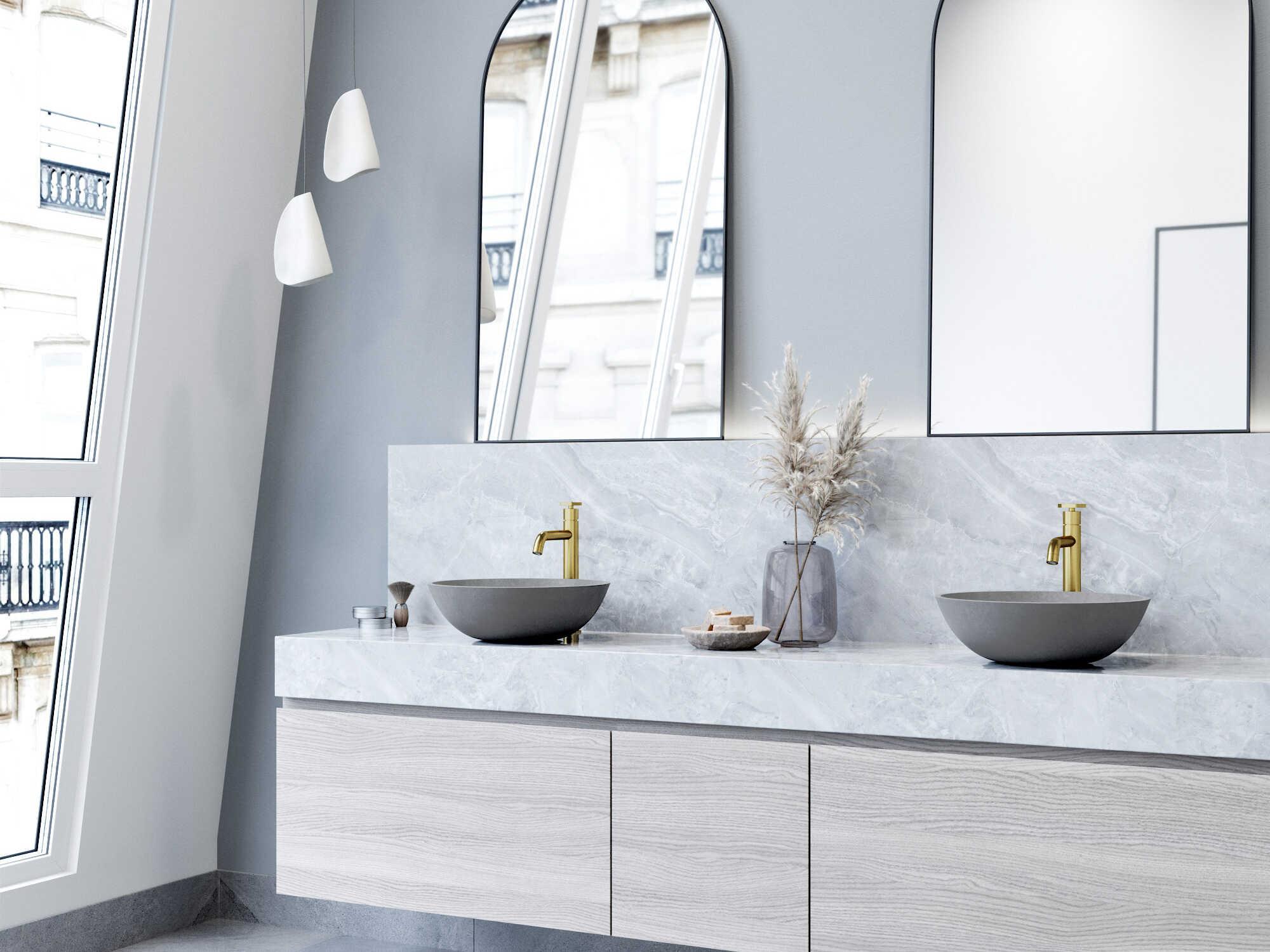 Vigo Ravenna Gothic Gray Concreto Stone Round Vessel Bathroom Sink