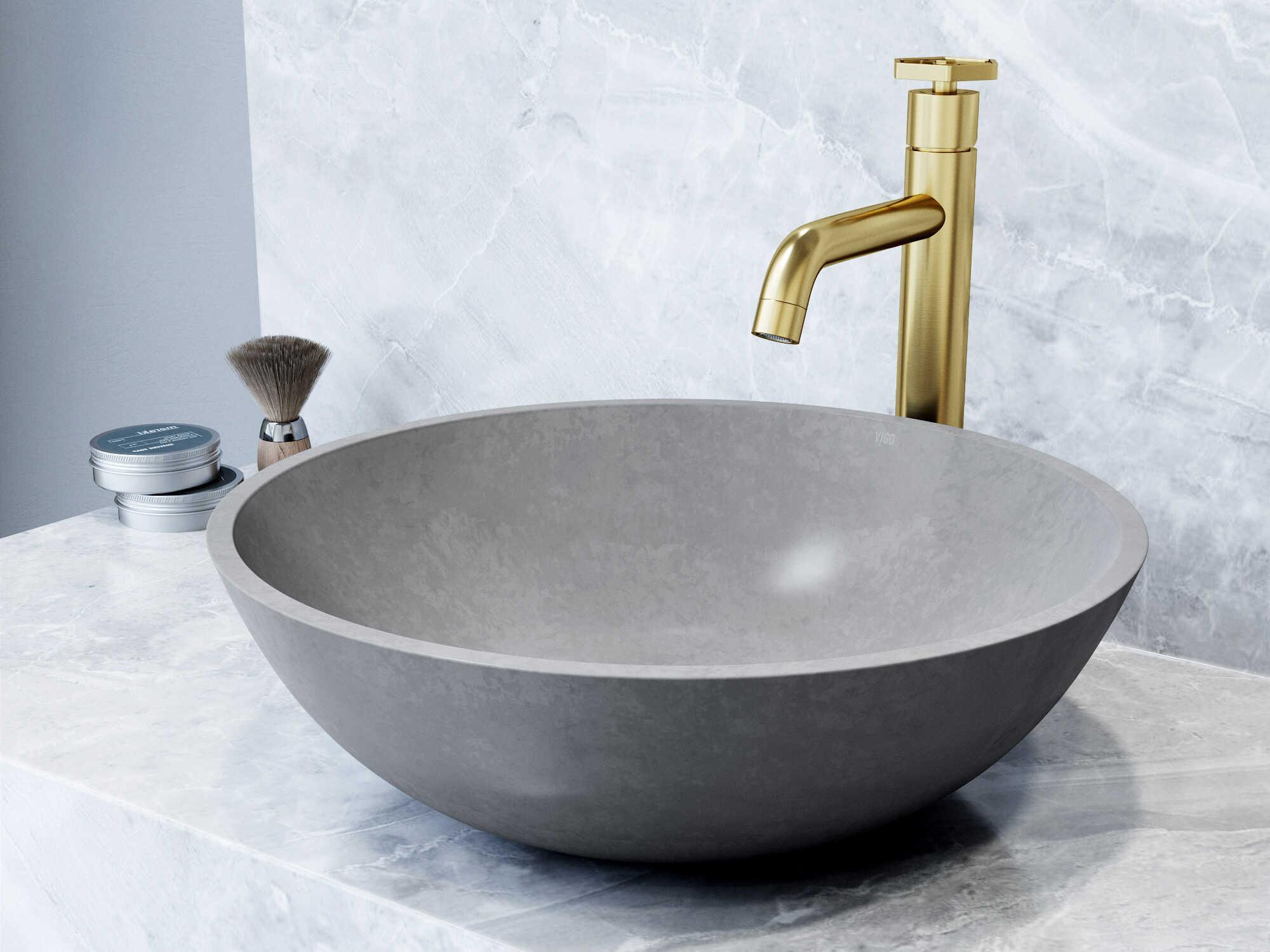 Vigo Ravenna Gothic Gray Concreto Stone Round Vessel Bathroom Sink