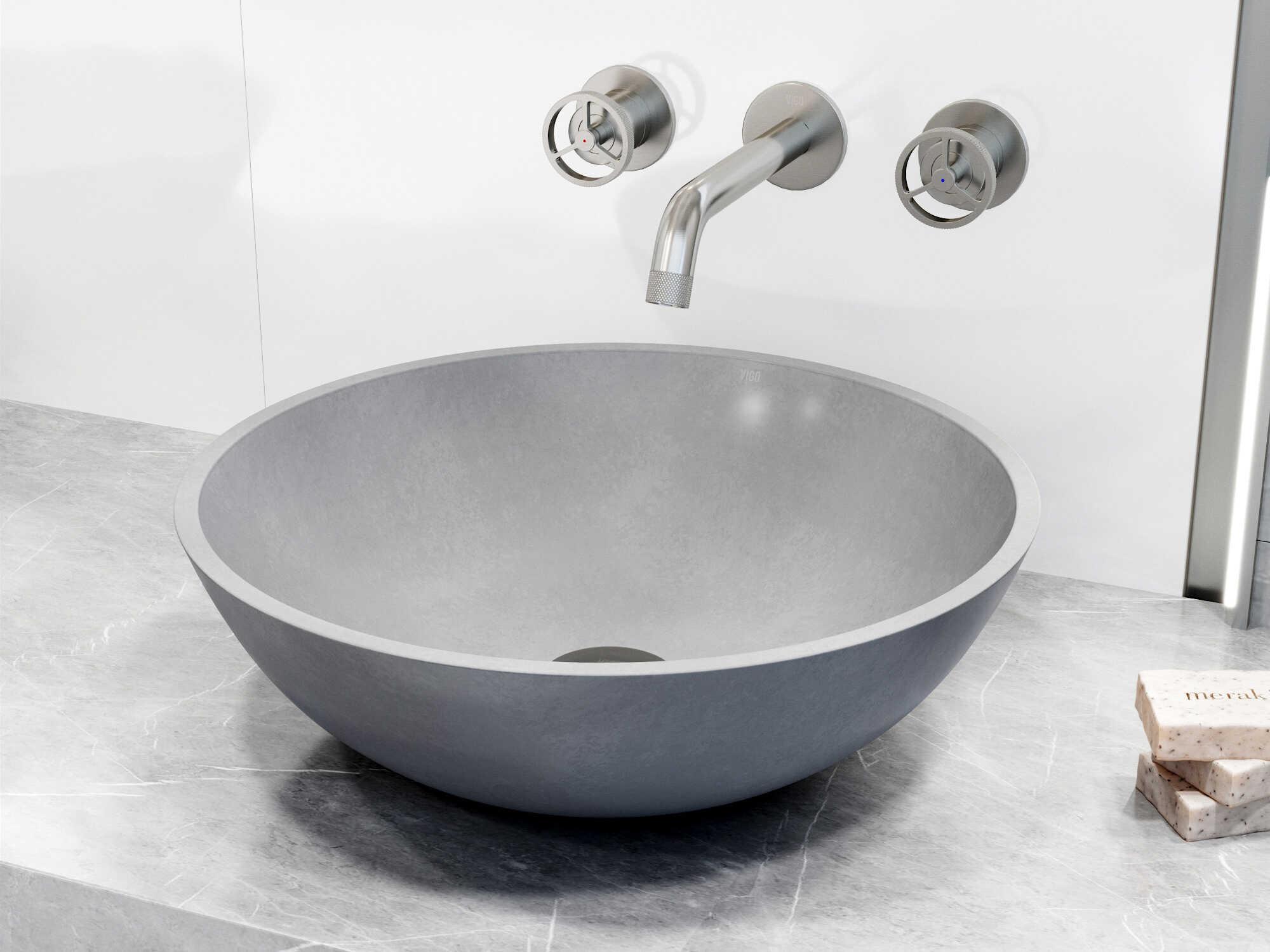 Vigo Ravenna Gothic Gray Concreto Stone Round Vessel Bathroom Sink