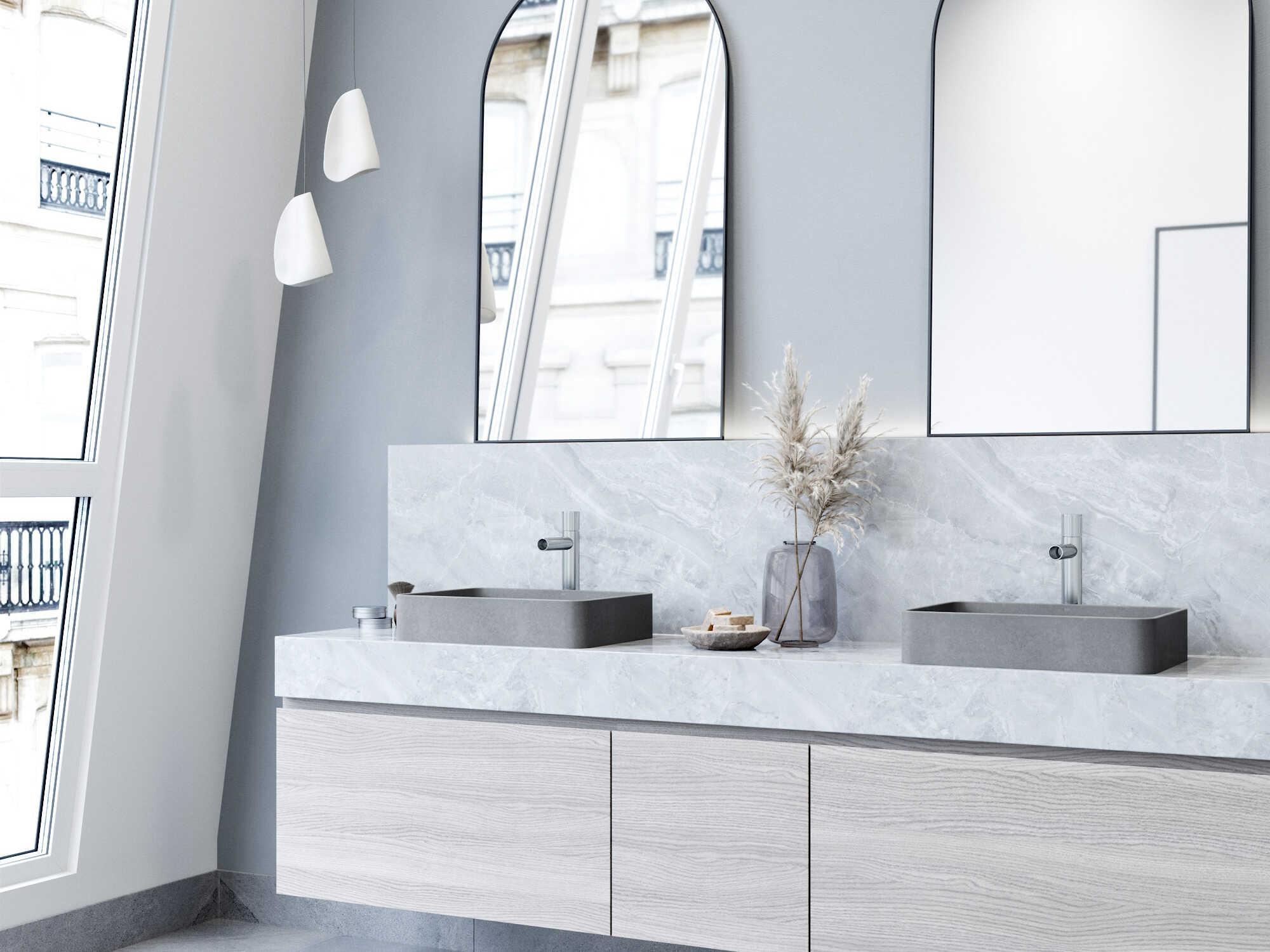 Vigo Tarragona Gothic Gray Concreto Stone Rectangular Vessel Bathroom Sink