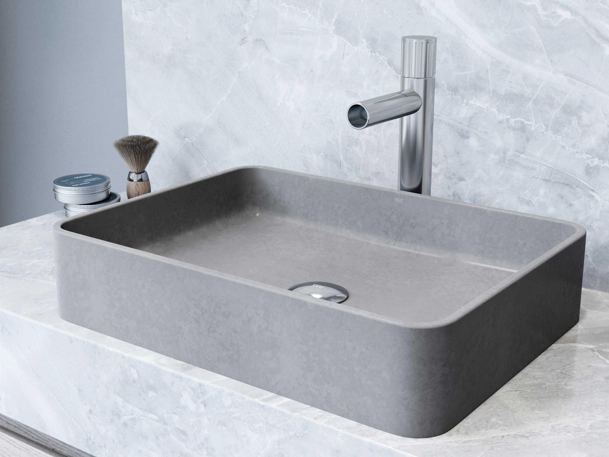 Vigo Tarragona Gothic Gray Concreto Stone Rectangular Vessel Bathroom Sink