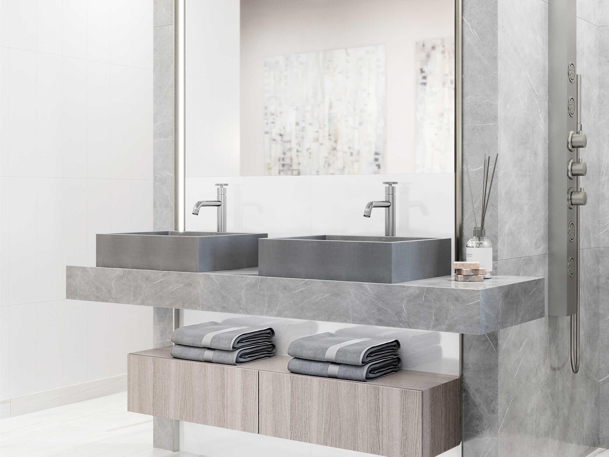 Vigo Coca Gothic Gray Concreto Stone Rectangular Vessel Bathroom Sink