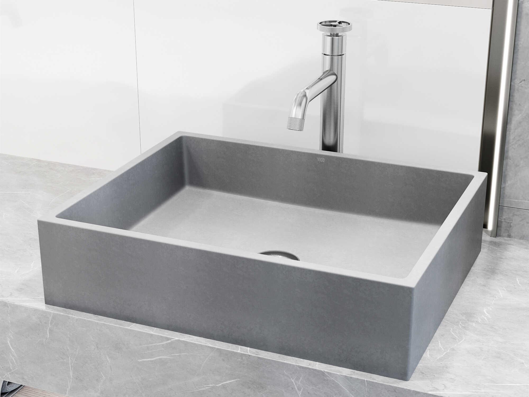 Vigo Coca Gothic Gray Concreto Stone Rectangular Vessel Bathroom Sink
