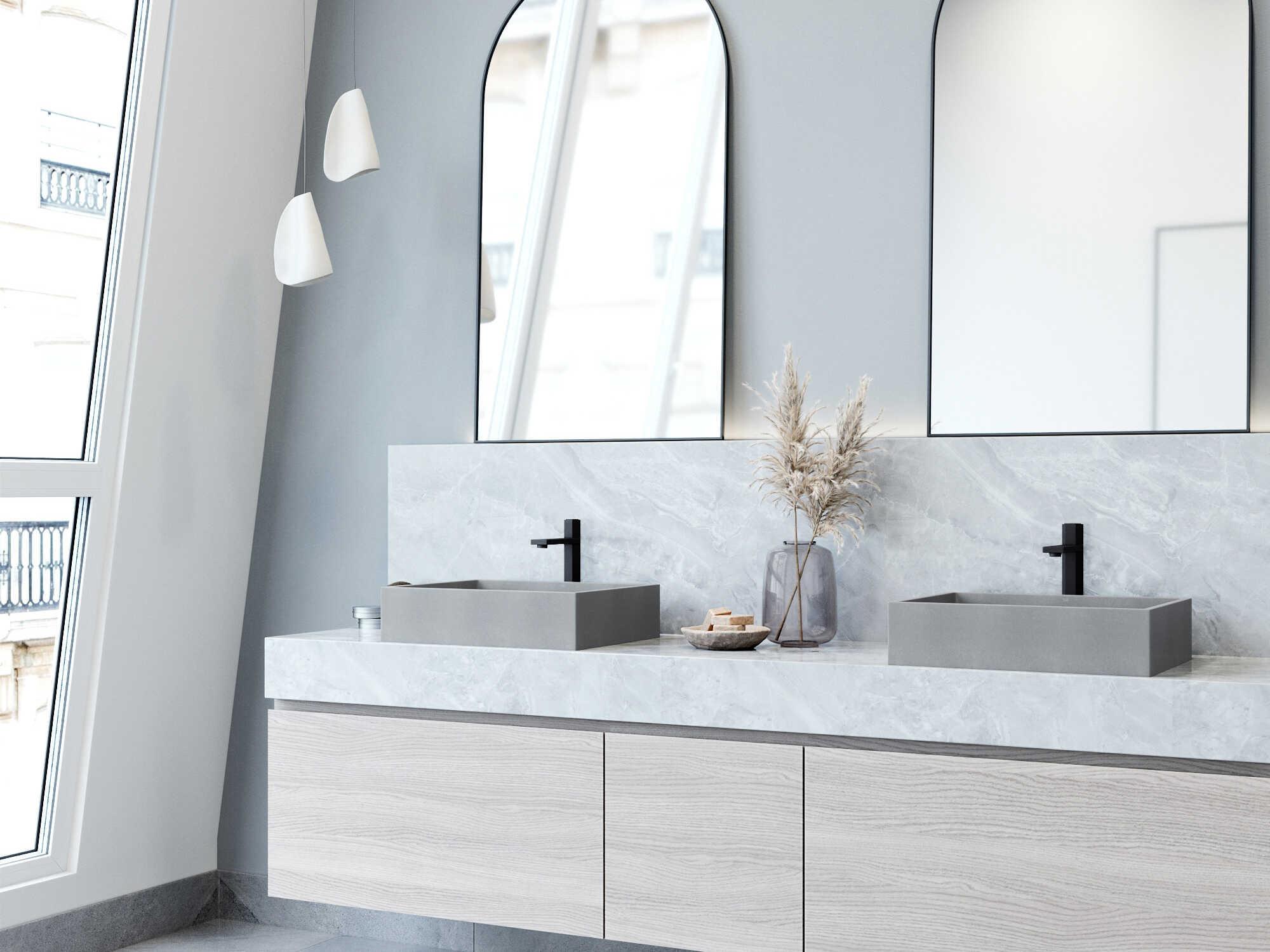 Vigo Coca Gothic Gray Concreto Stone Rectangular Vessel Bathroom Sink