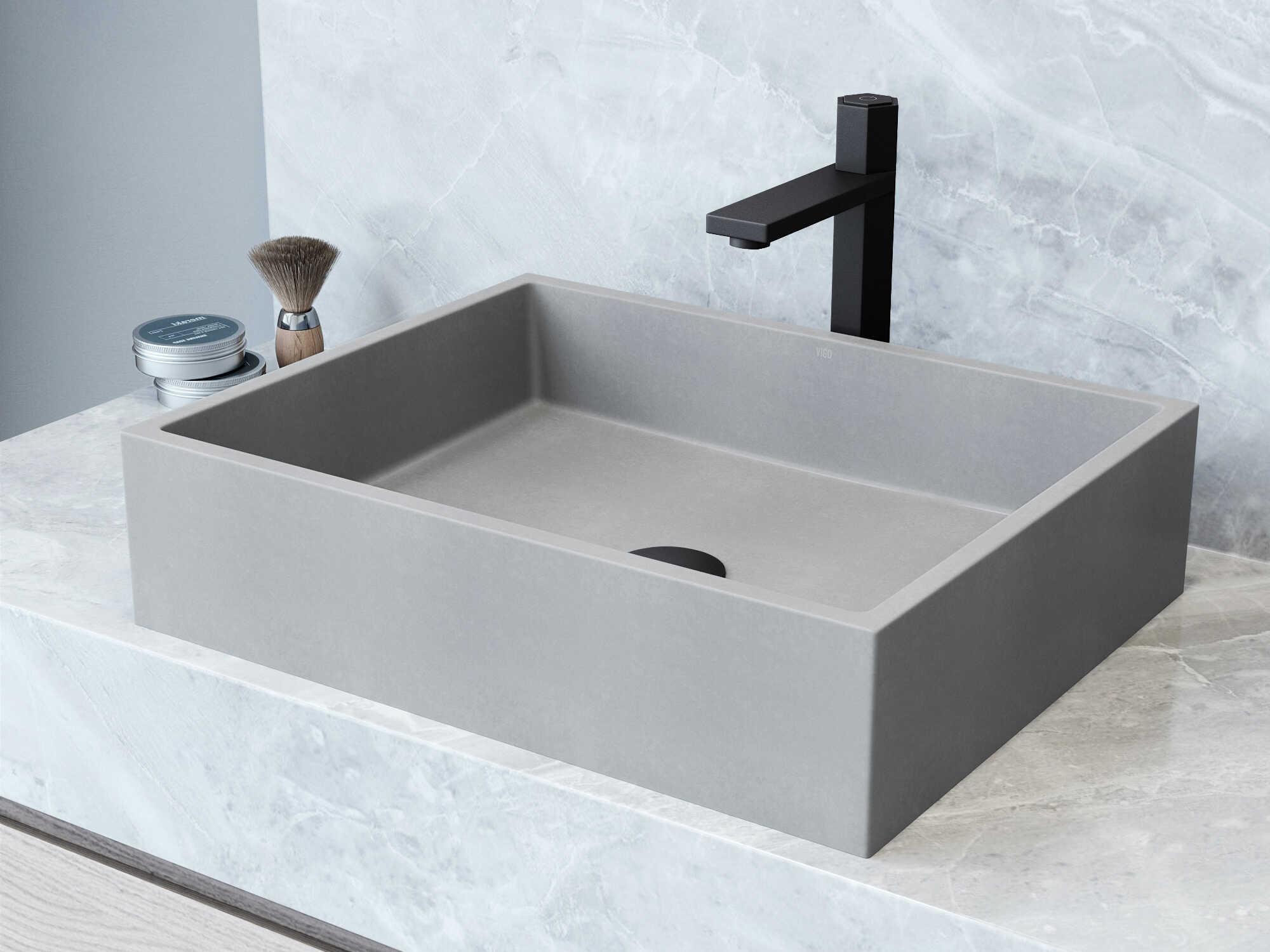 Vigo Coca Gothic Gray Concreto Stone Rectangular Vessel Bathroom Sink