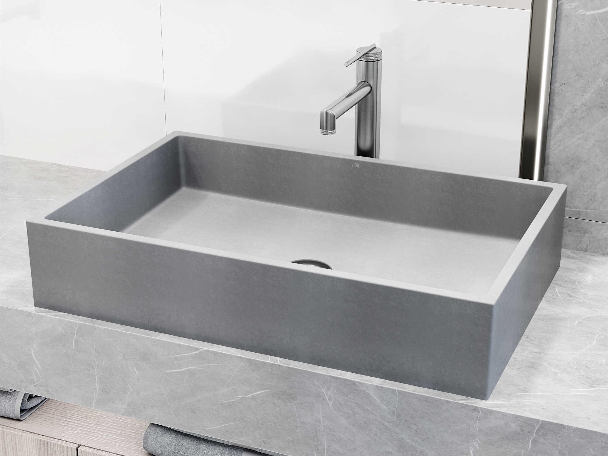 Vigo Orvieto Gothic Gray Concreto Stone Rectangular Vessel Bathroom Sink