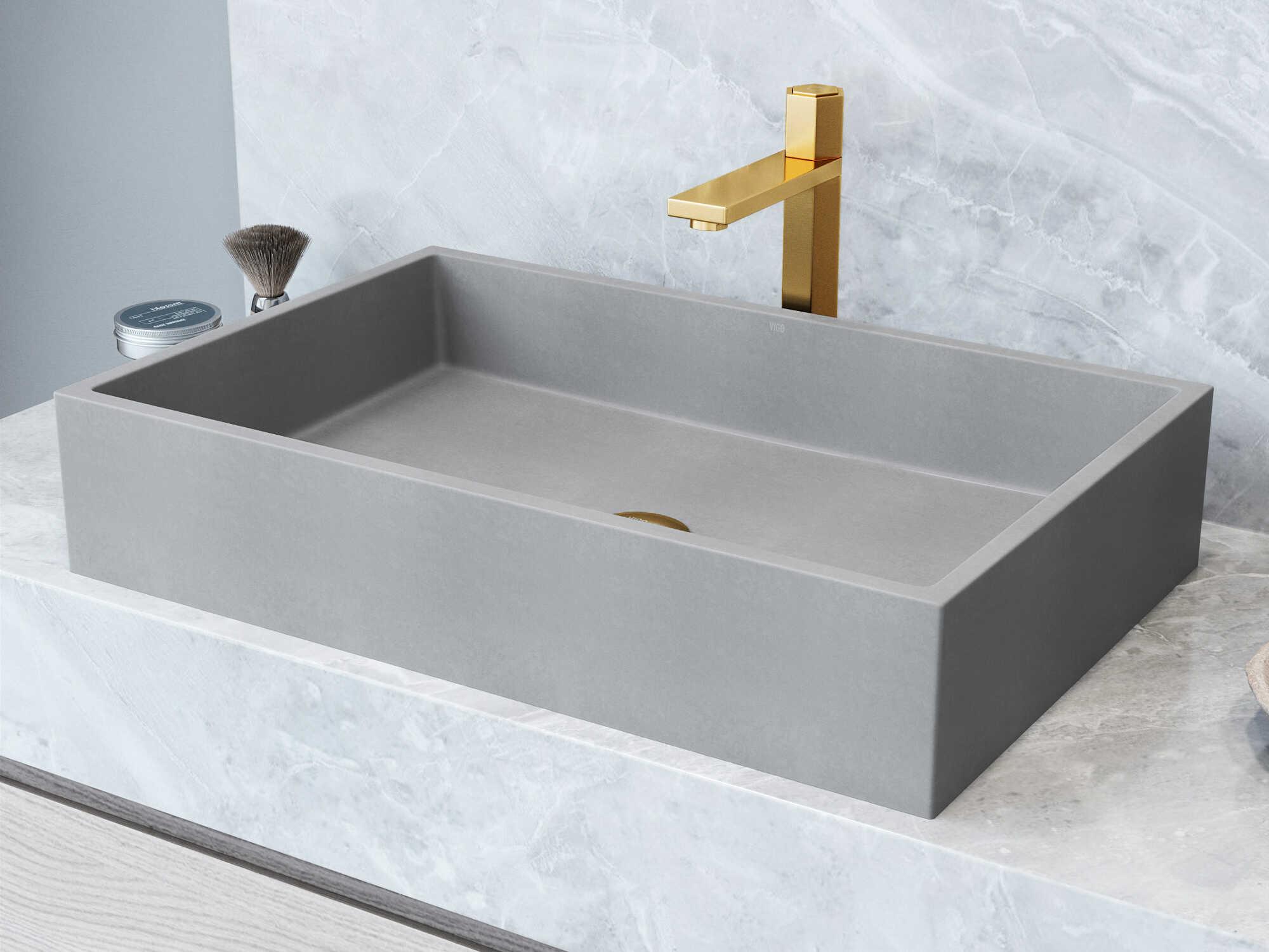 Vigo Orvieto Gothic Gray Concreto Stone Rectangular Vessel Bathroom Sink
