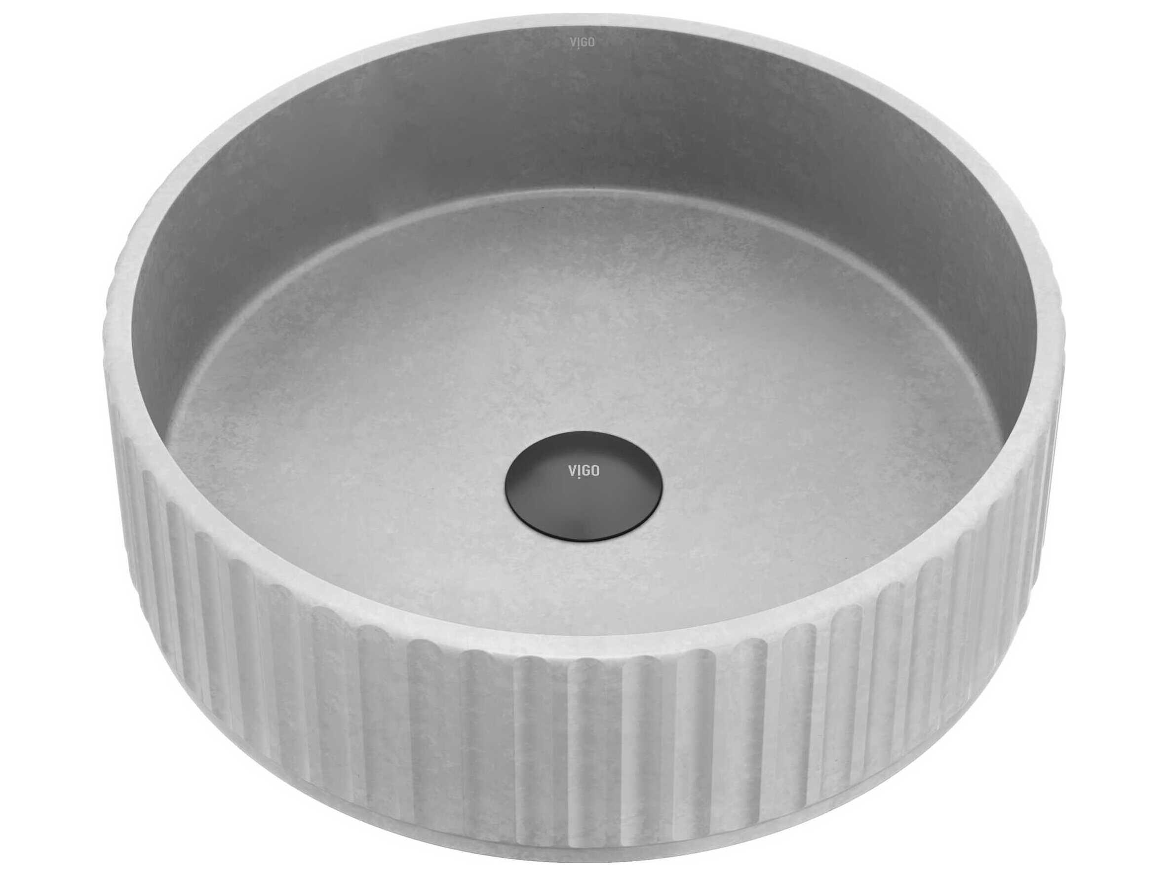 Vigo Windsor Concreto Stone Round Fluted Bathroom Vessel Sink