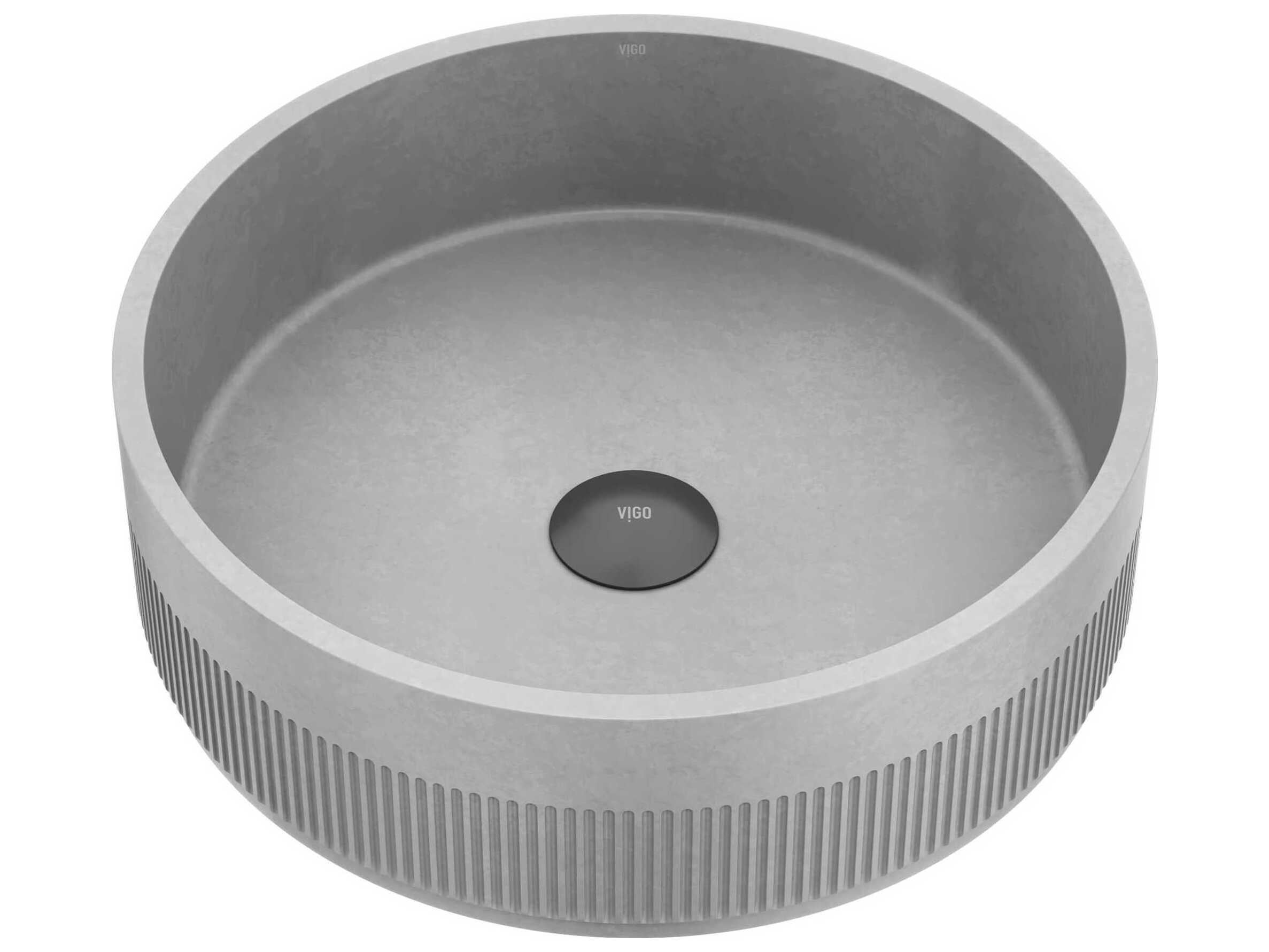 Vigo Cypress Modern Gray Round Fluted Bathroom Vessel Sink