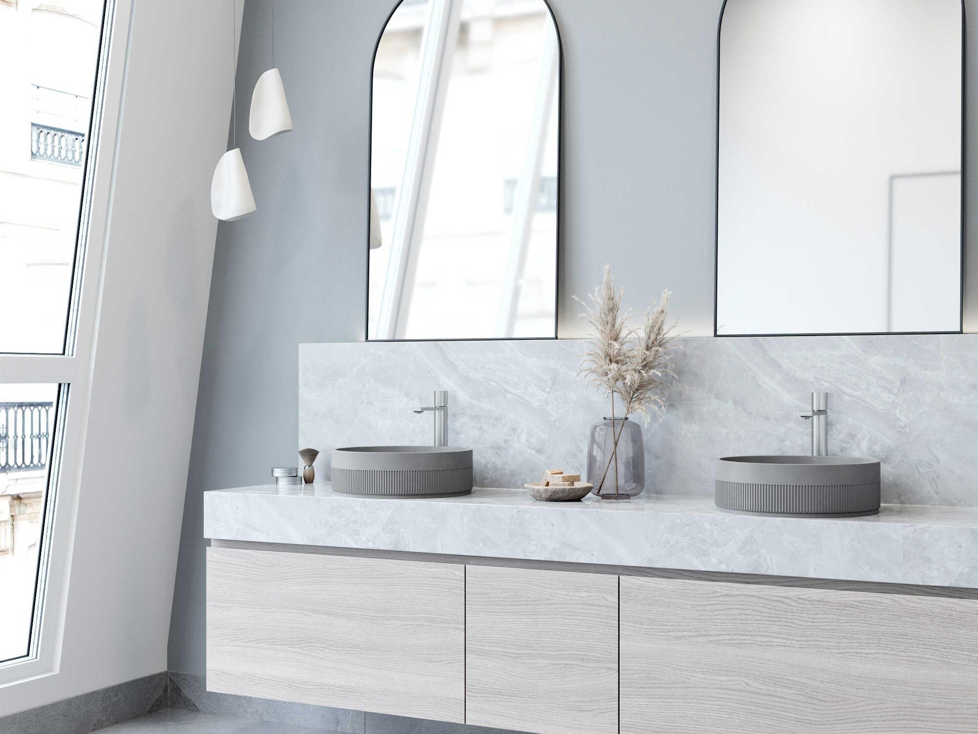 Vigo Cypress Modern Gray Round Fluted Bathroom Vessel Sink