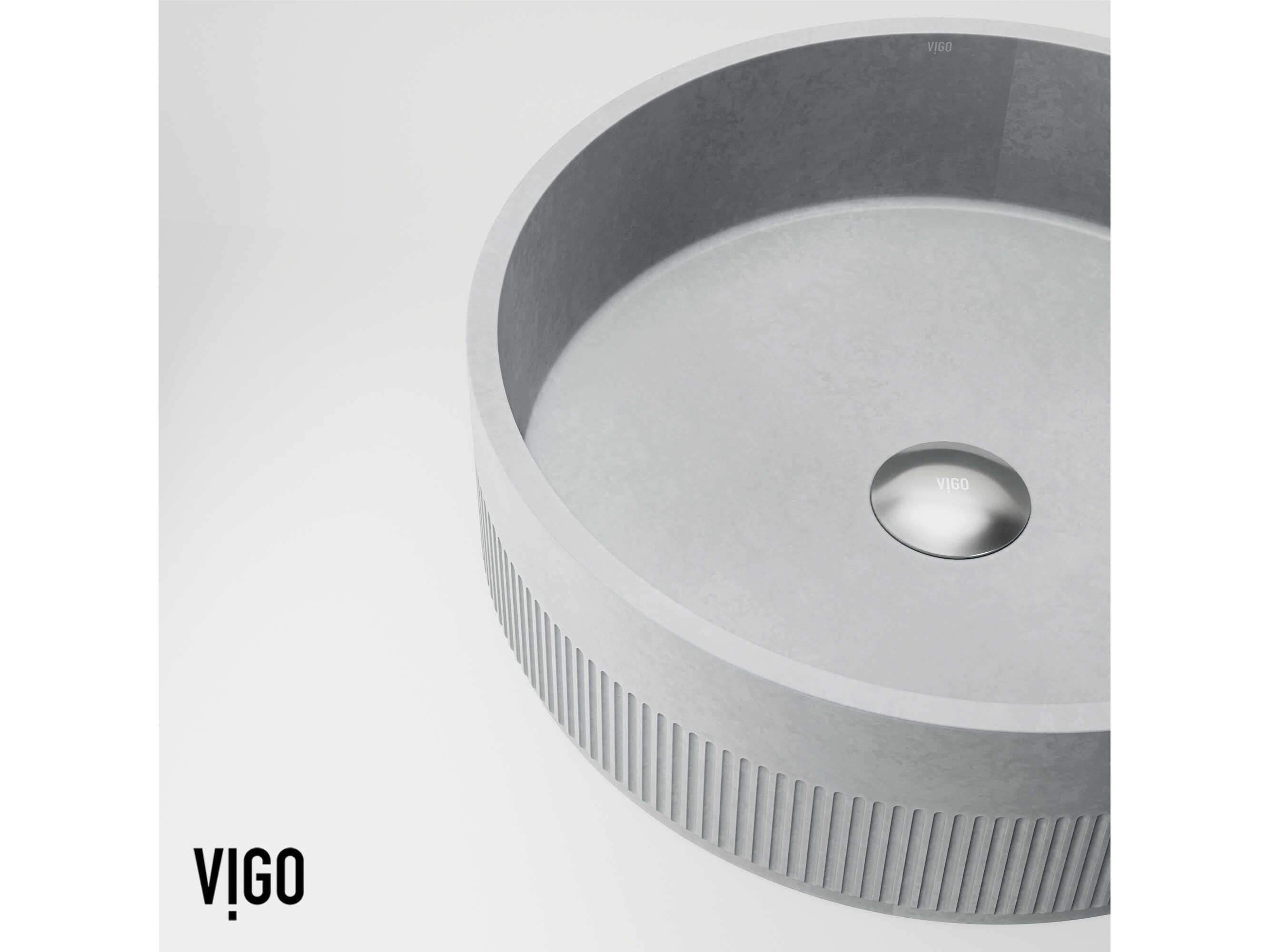 Vigo Cypress Modern Gray Round Fluted Bathroom Vessel Sink